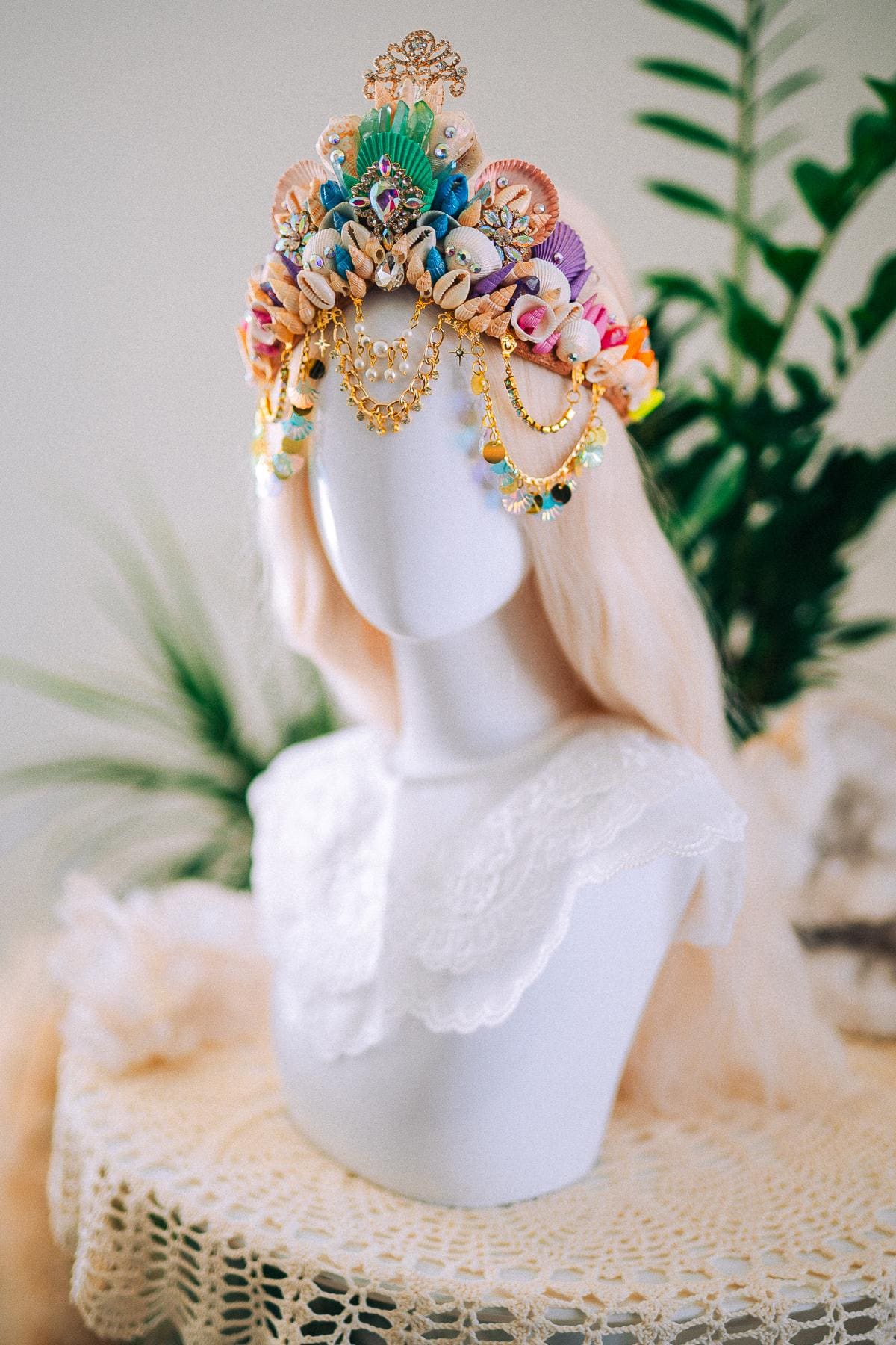 Rainbow Mermaid Crown Seashell Tiara Ocean Goddess Headpiece Pastel Mermaid Crown