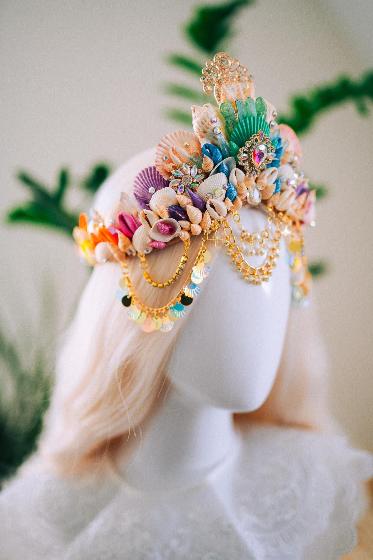 Rainbow Mermaid Crown Seashell Tiara Ocean Goddess Headpiece Pastel Mermaid Crown