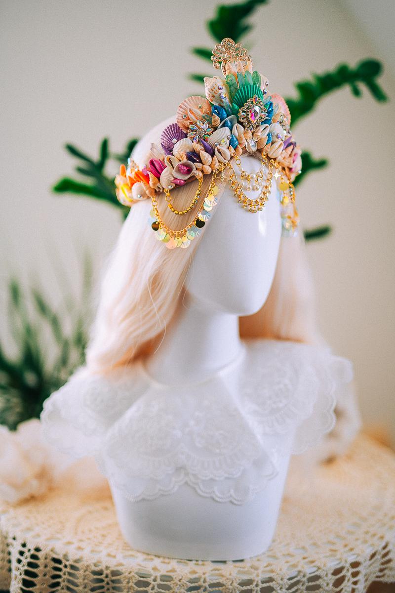 Rainbow Mermaid Crown Seashell Tiara Ocean Goddess Headpiece Pastel Mermaid Crown