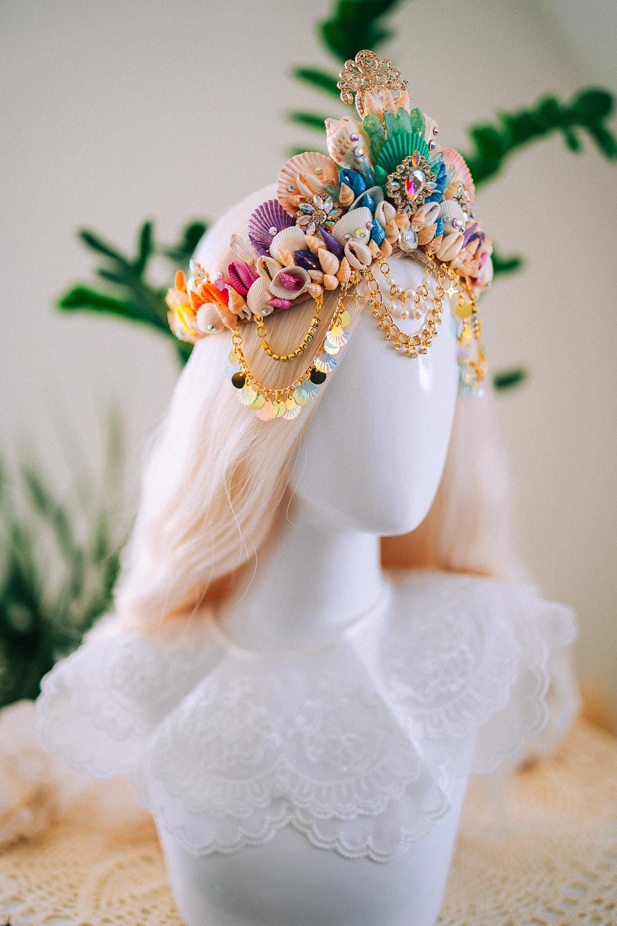 Rainbow Mermaid Crown Seashell Tiara Ocean Goddess Headpiece Pastel Mermaid Crown