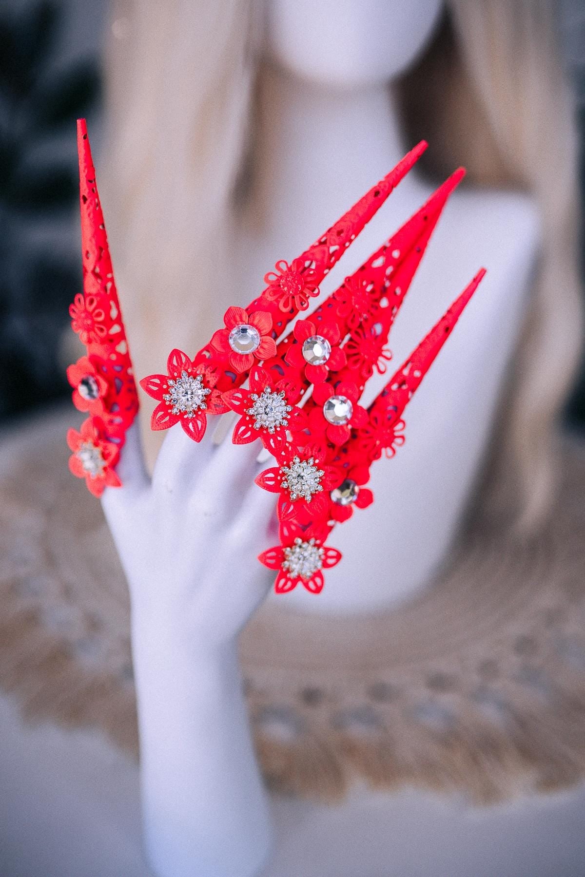 Neon Pink Festival Finger Claws Rave Goddess Hand Jewelry Fantasy Costume Nails