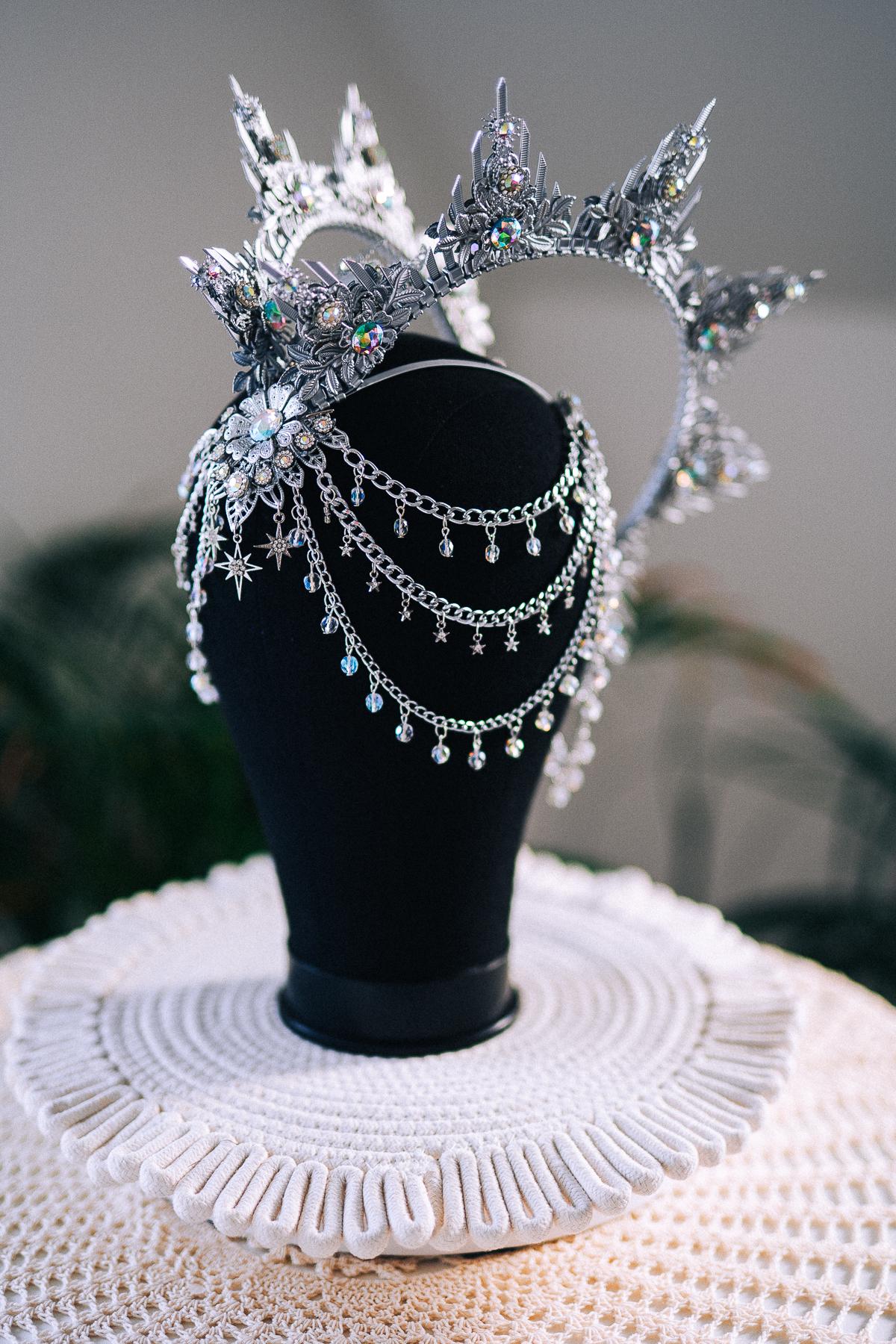 Silver Celestial Halo Crown Crystal Festival Headpiece Moon Goddess Crown