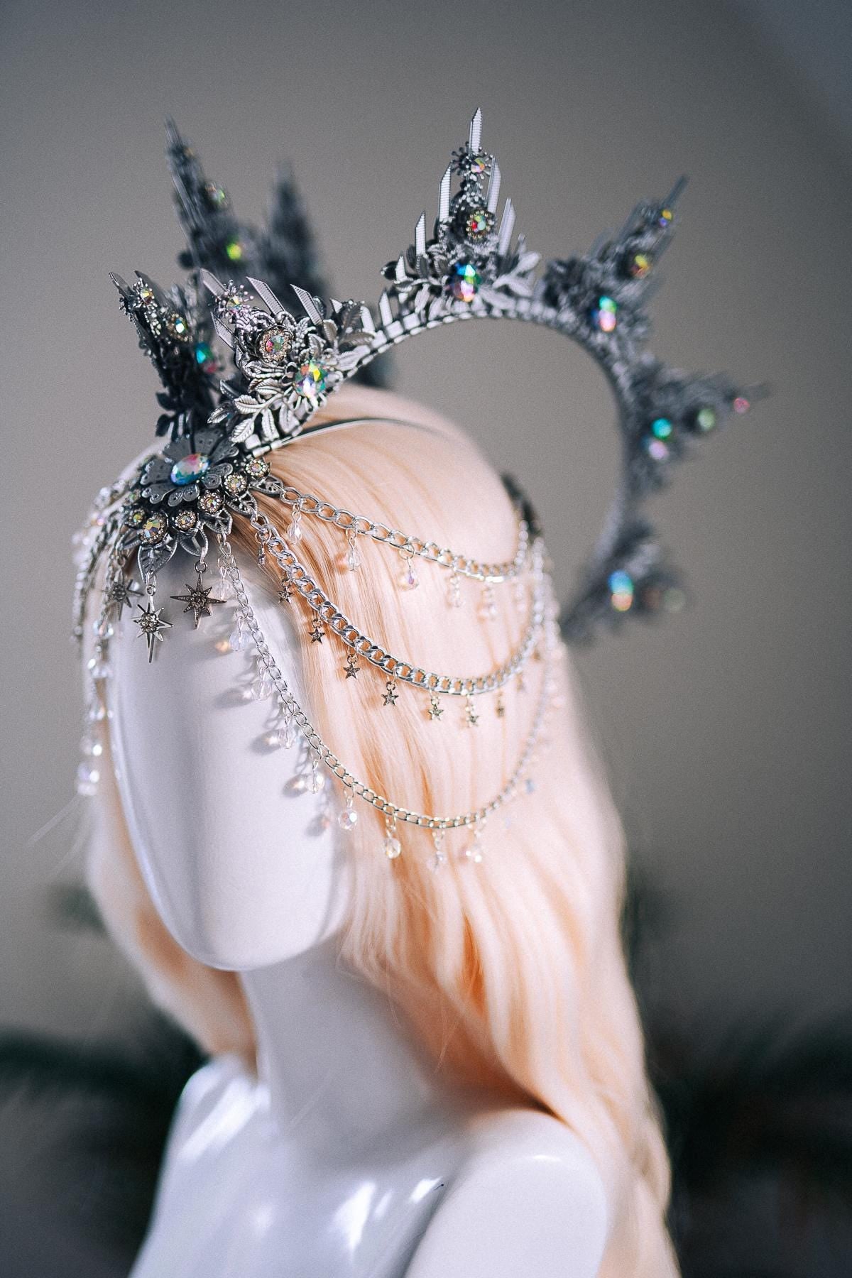 Silver Celestial Halo Crown Crystal Festival Headpiece Moon Goddess Crown