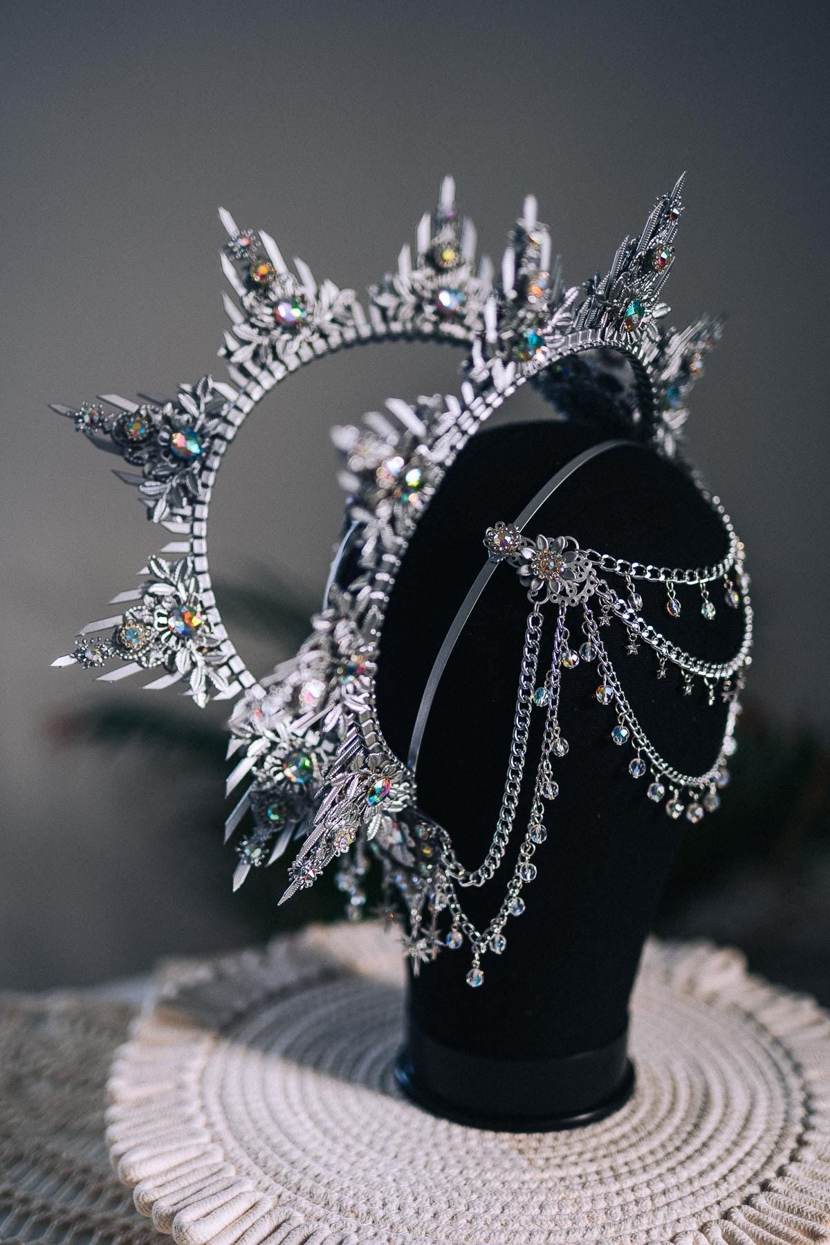 Silver Celestial Halo Crown Crystal Festival Headpiece Moon Goddess Crown