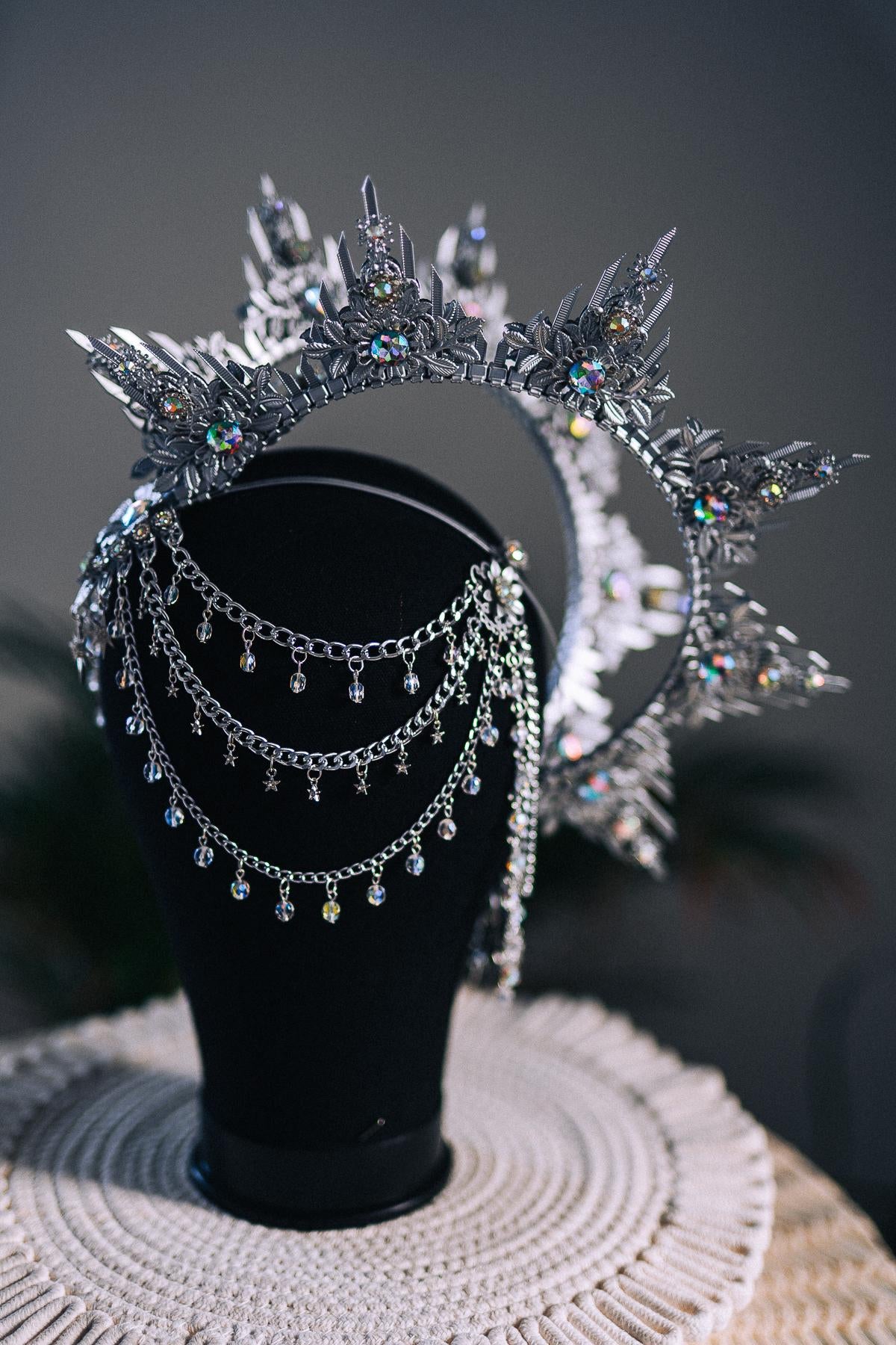 Silver Celestial Halo Crown Crystal Festival Headpiece Moon Goddess Crown