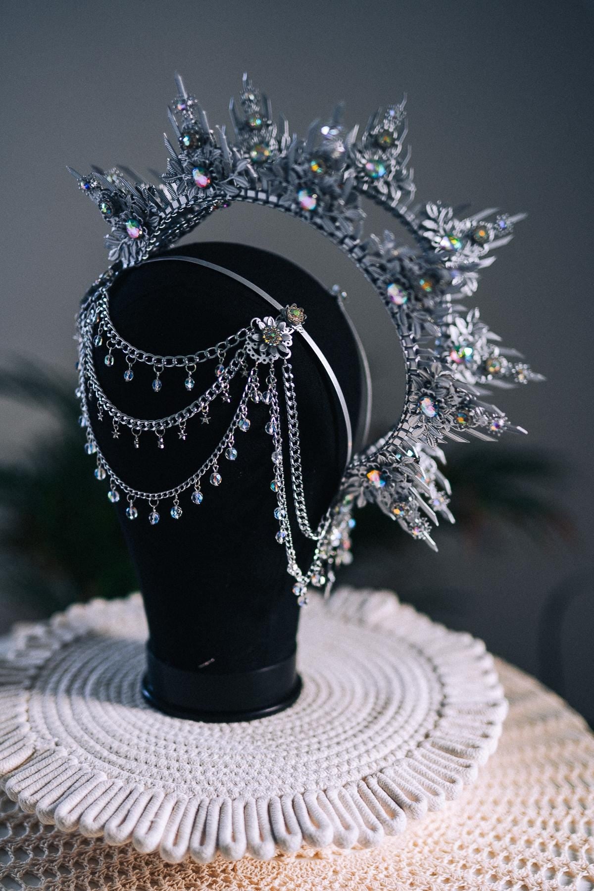 Silver Celestial Halo Crown Crystal Festival Headpiece Moon Goddess Crown
