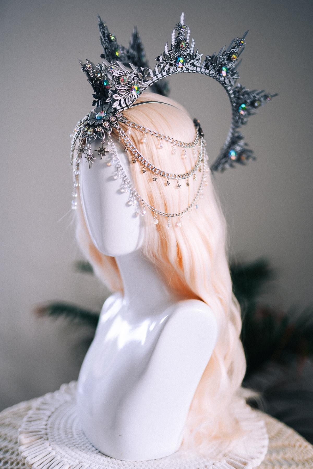 Silver Celestial Halo Crown Crystal Festival Headpiece Moon Goddess Crown