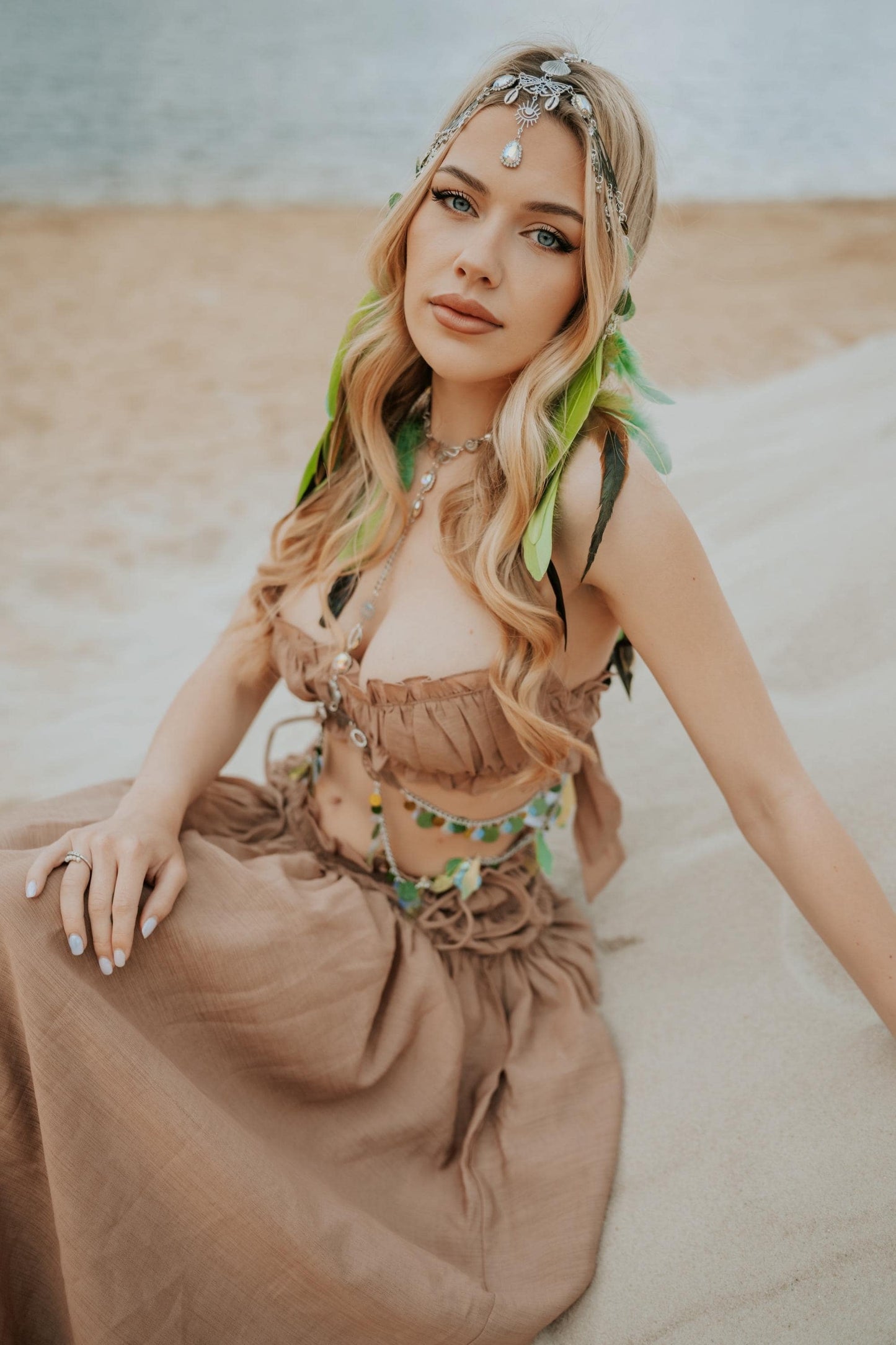 Celestial Feather Headpiece Festival Crown Beach Goddess Hair Chain