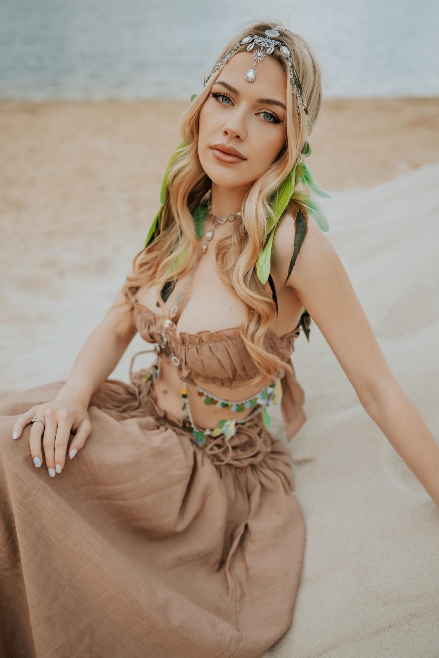 Celestial Feather Headpiece Festival Crown Beach Goddess Hair Chain