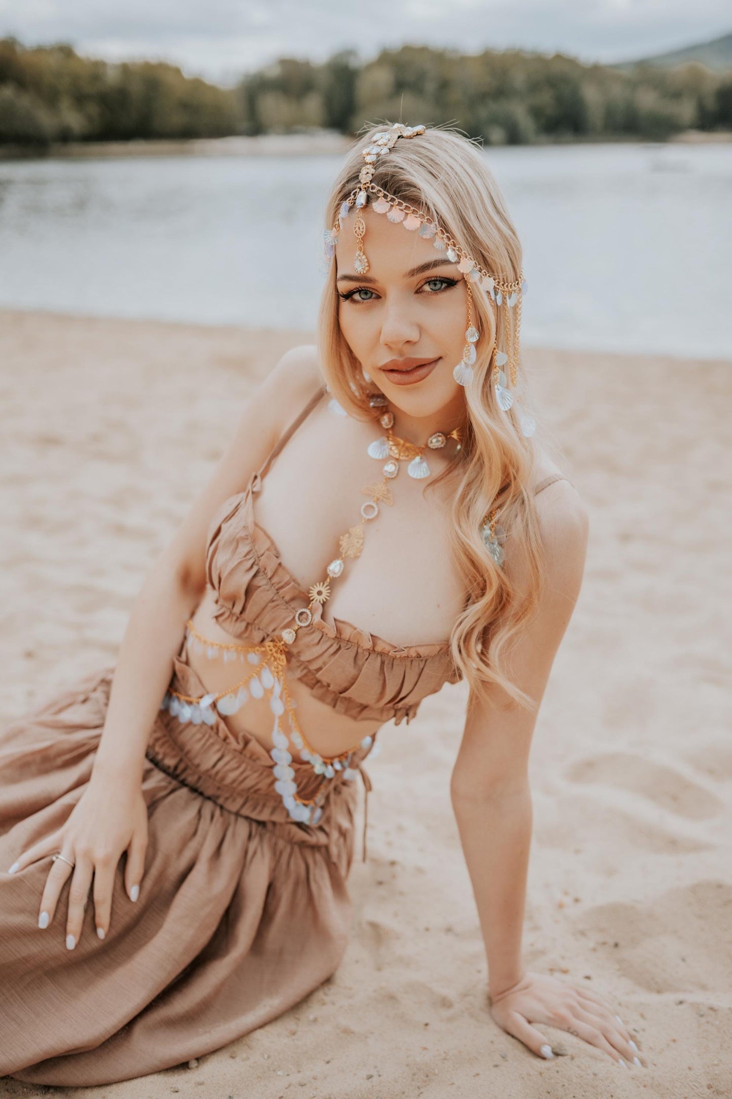 Gold Seashell Harness Beach Goddess Festival Body Chain Costume