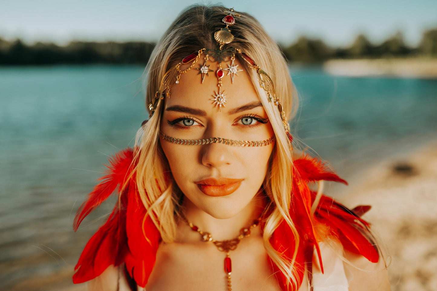 Celestial Phoenix Festival Harness Red Feather Goddess Belt