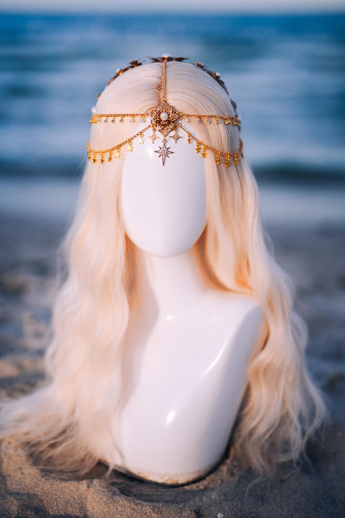 Celestial Star Bridal Tiara Gold Wedding Crown Beach Bride Headpiece