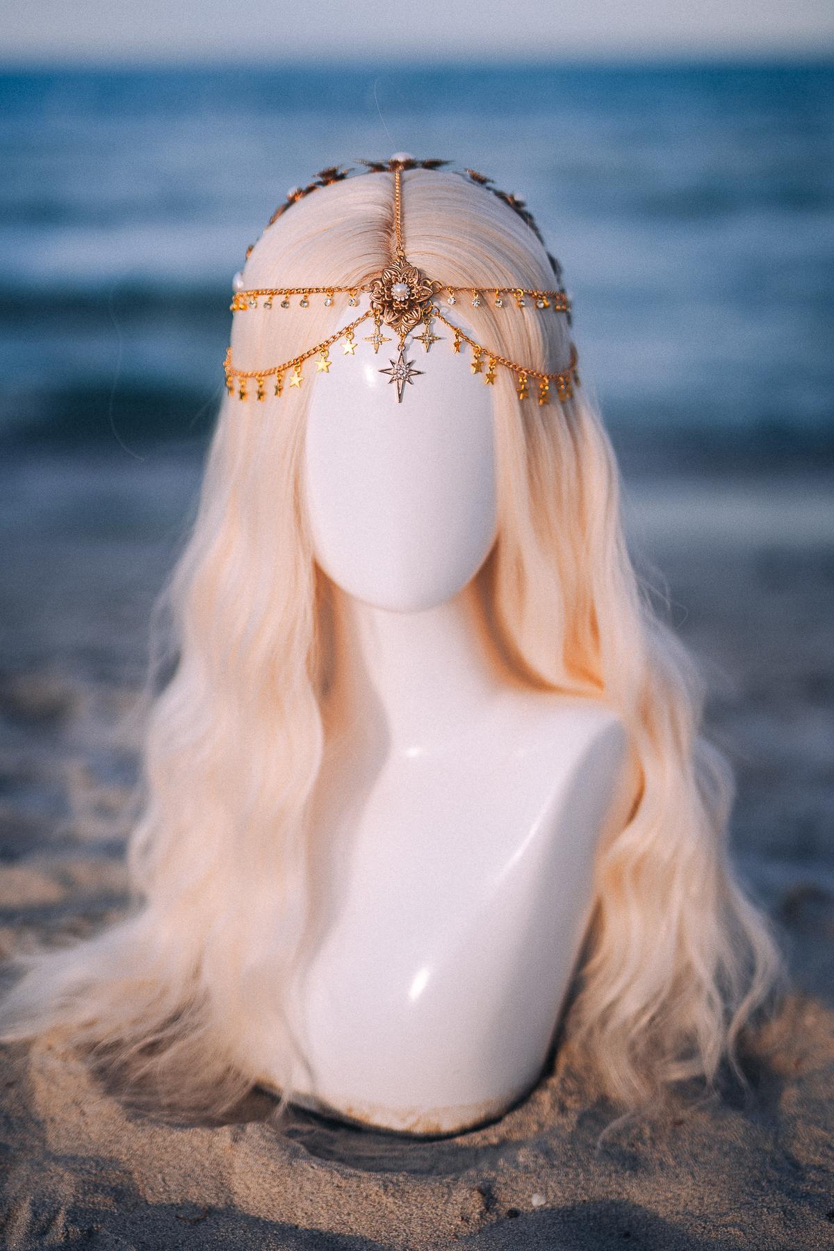 Celestial Star Bridal Tiara Gold Wedding Crown Beach Bride Headpiece