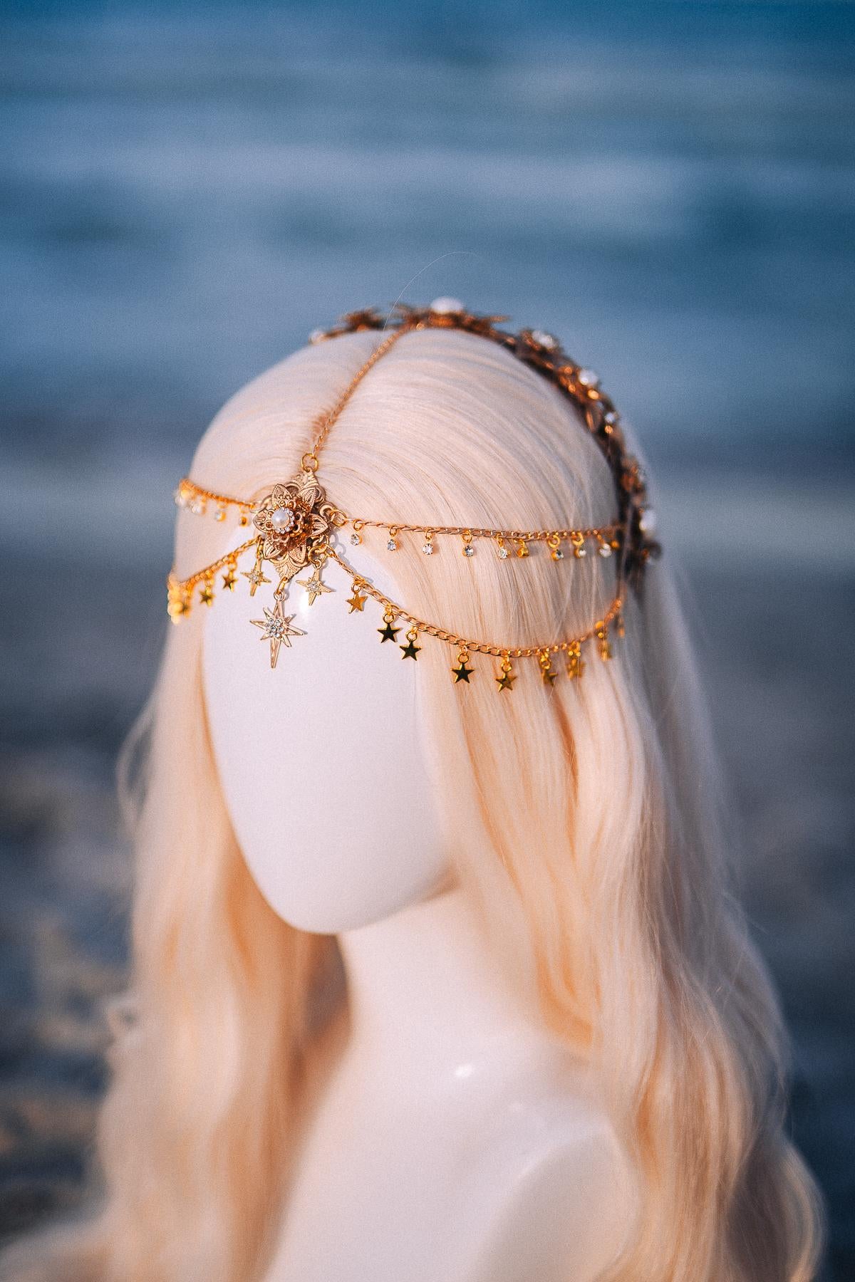 Celestial Star Bridal Tiara Gold Wedding Crown Beach Bride Headpiece