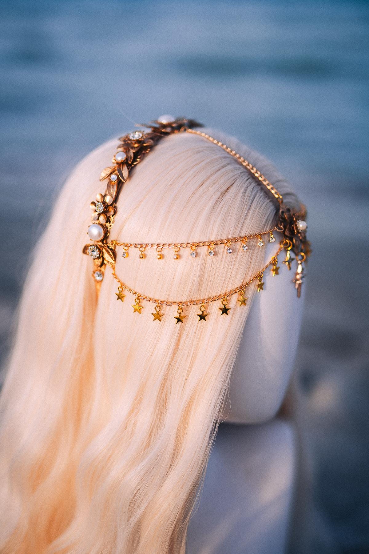 Celestial Star Bridal Tiara Gold Wedding Crown Beach Bride Headpiece