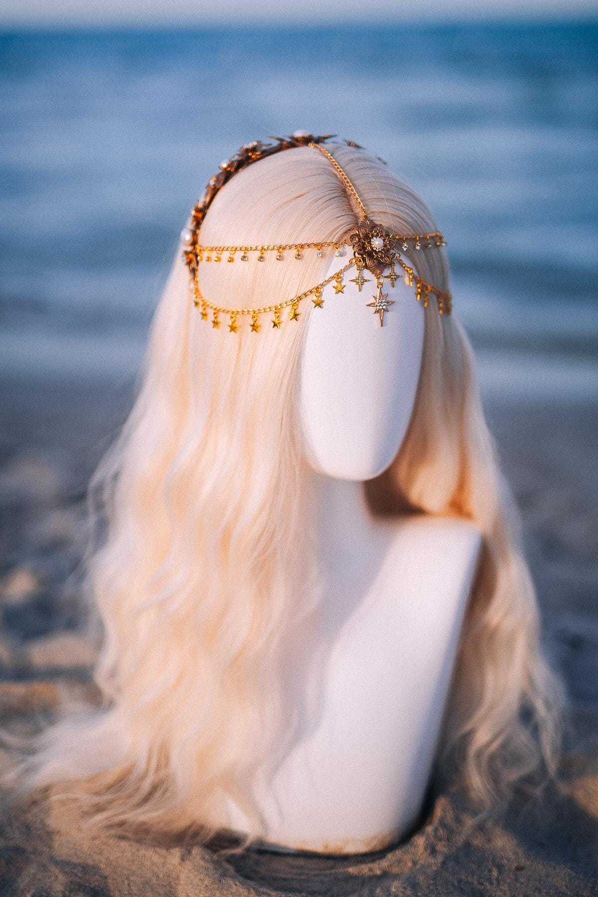 Celestial Star Bridal Tiara Gold Wedding Crown Beach Bride Headpiece