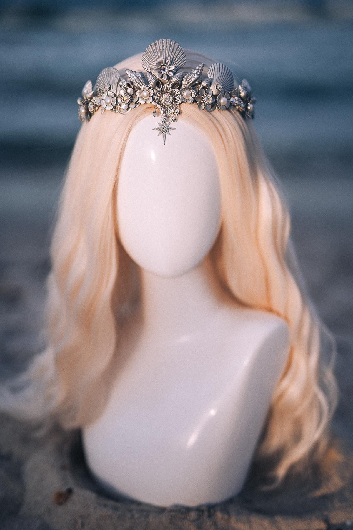 Silver Seashell Bridal Tiara Coastal Wedding Crown Celestial Bride Headpiece