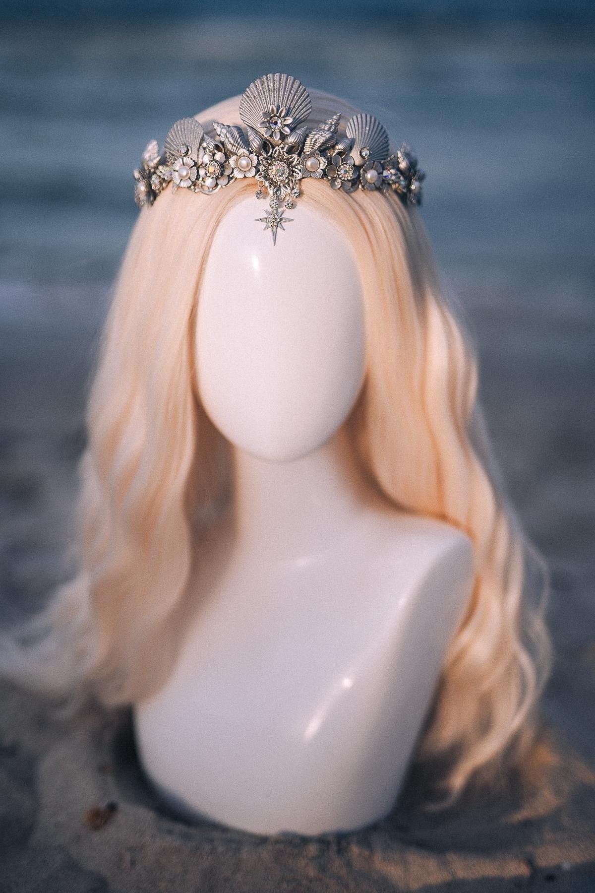 Silver Seashell Bridal Tiara Coastal Wedding Crown Celestial Bride Headpiece