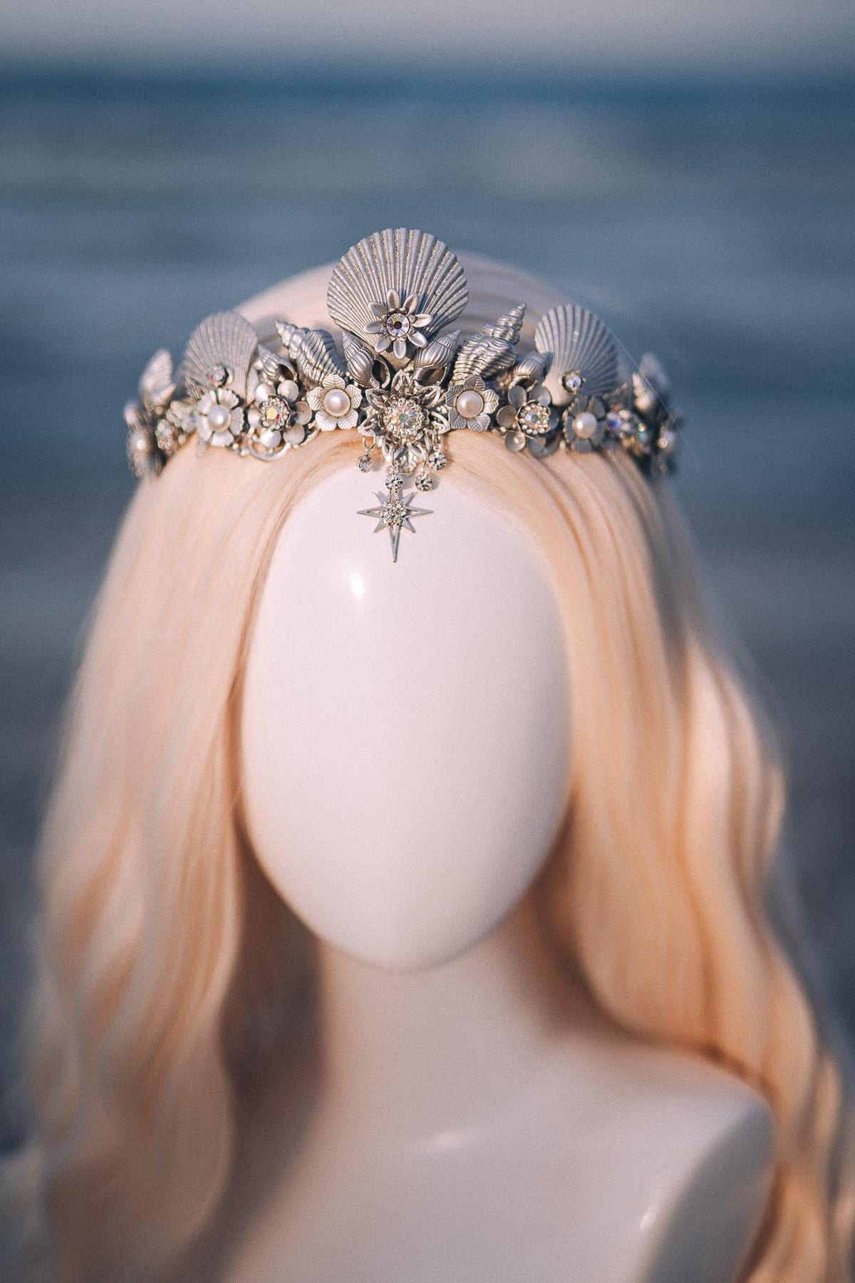 Silver Seashell Bridal Tiara Coastal Wedding Crown Celestial Bride Headpiece
