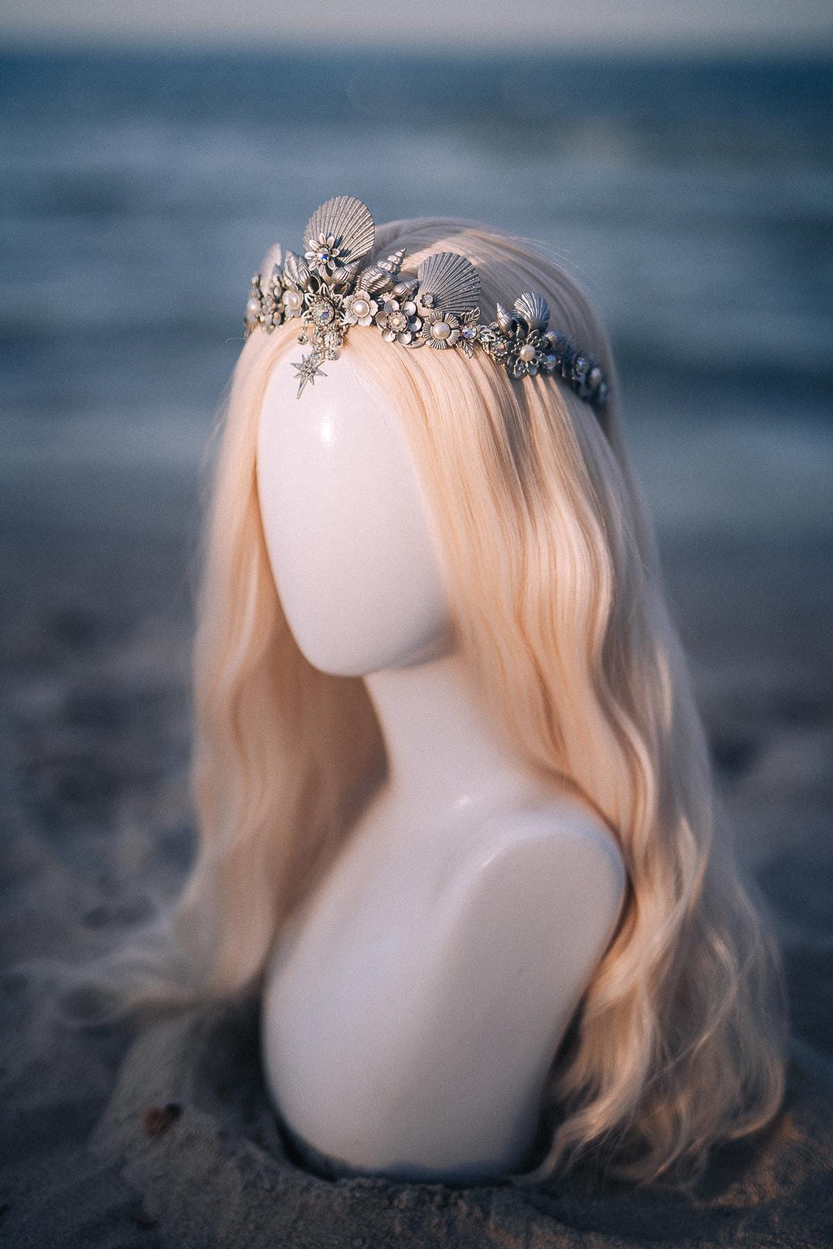 Silver Seashell Bridal Tiara Coastal Wedding Crown Celestial Bride Headpiece
