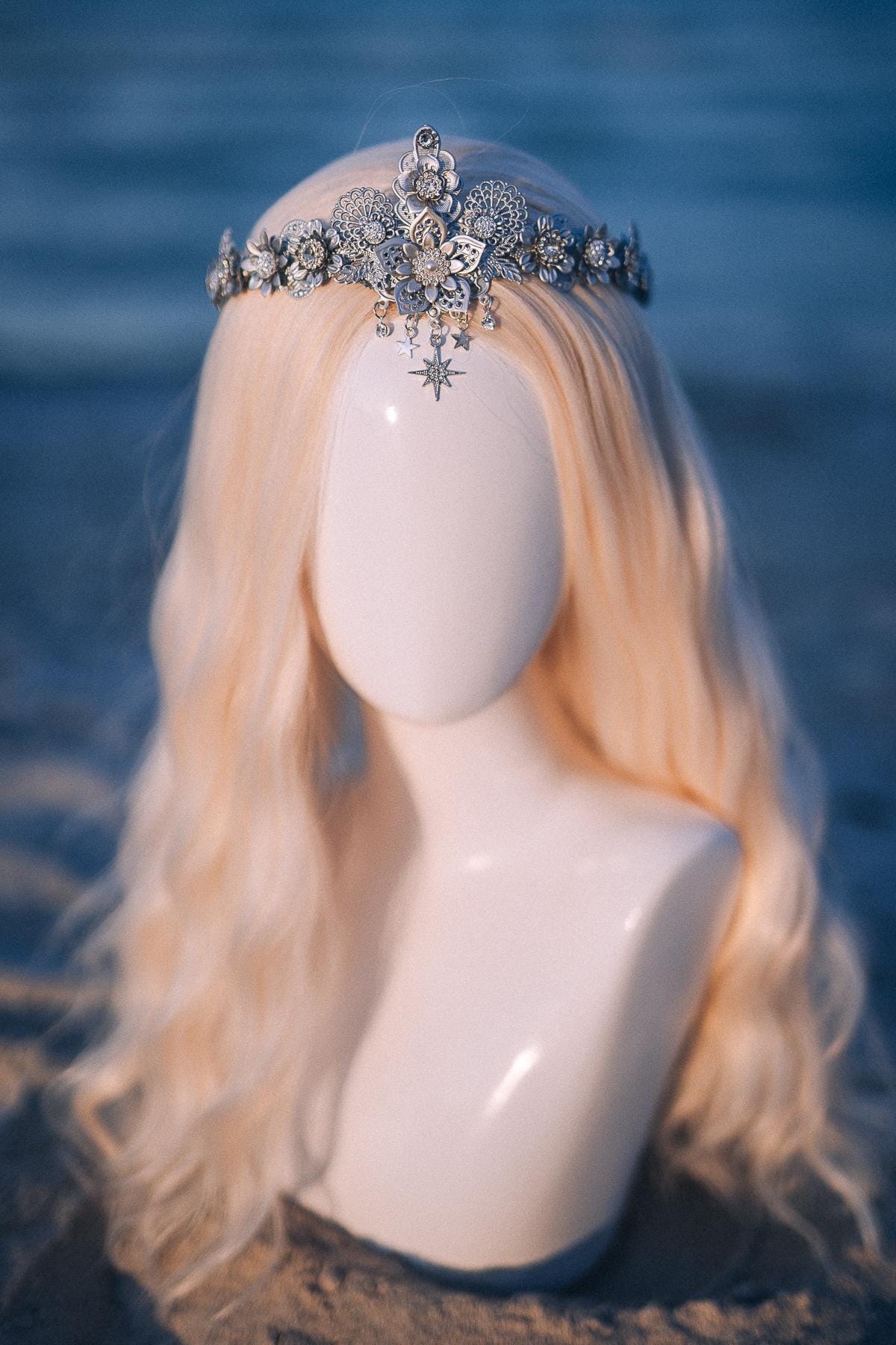 Silver Celestial Bridal Tiara Wedding Crown Star Bride Headpiece