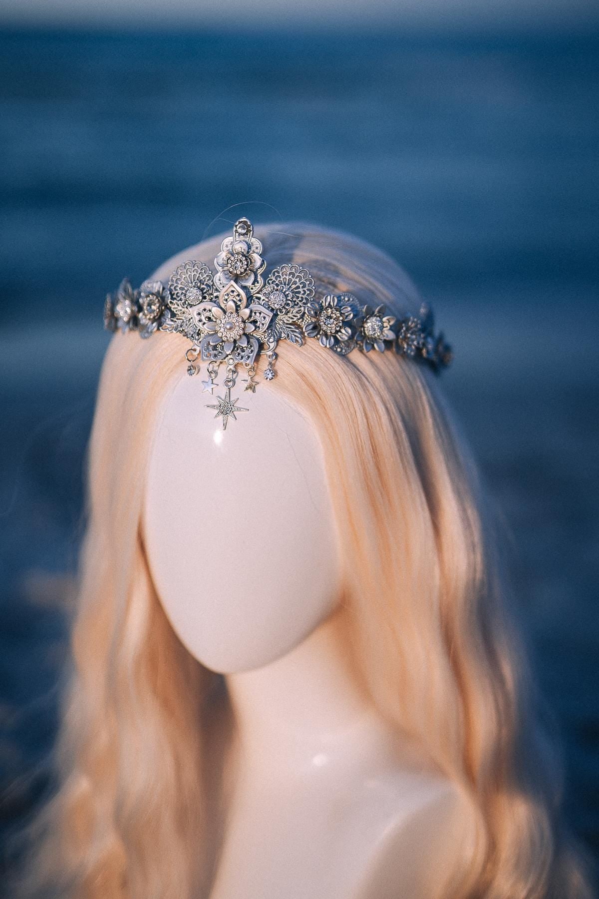 Silver Celestial Bridal Tiara Wedding Crown Star Bride Headpiece