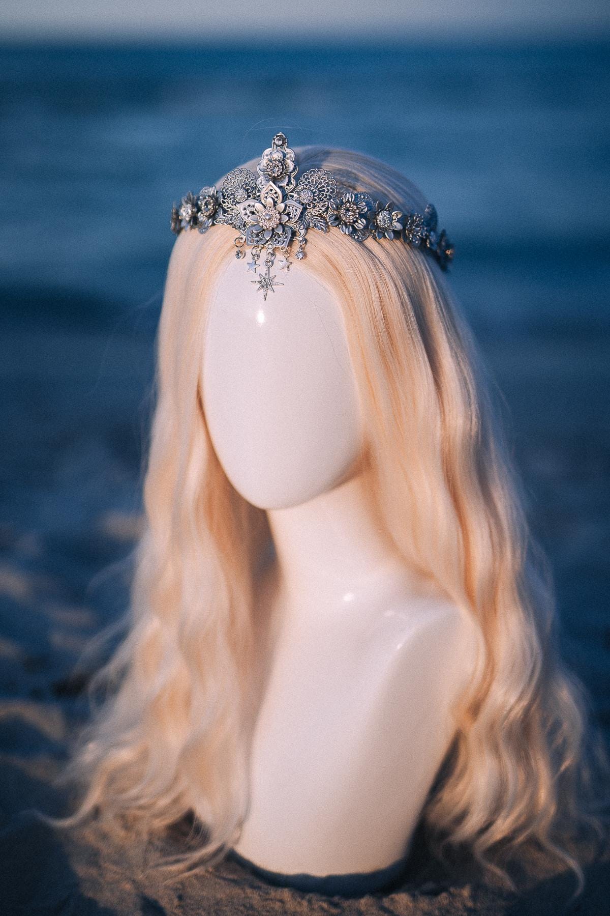 Silver Celestial Bridal Tiara Wedding Crown Star Bride Headpiece