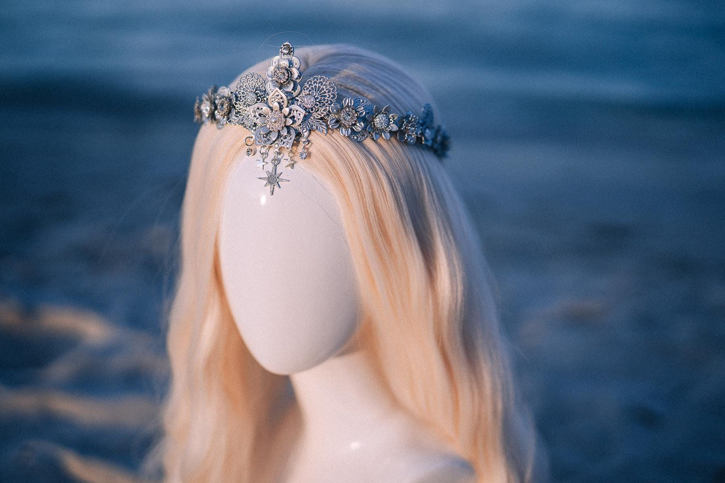 Silver Celestial Bridal Tiara Wedding Crown Star Bride Headpiece