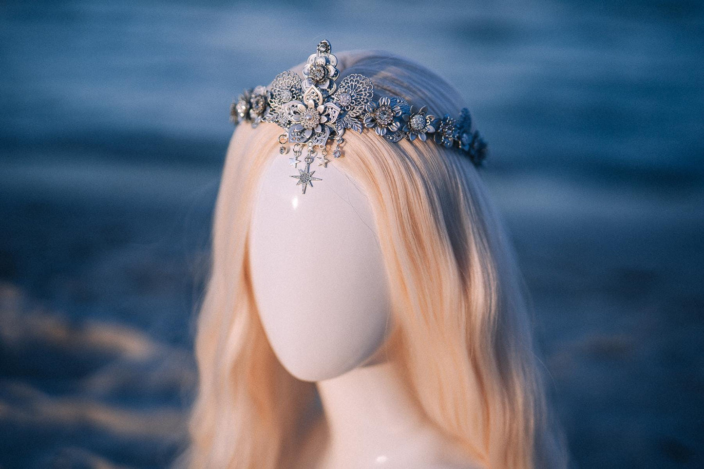 Silver Celestial Bridal Tiara Wedding Crown Star Bride Headpiece