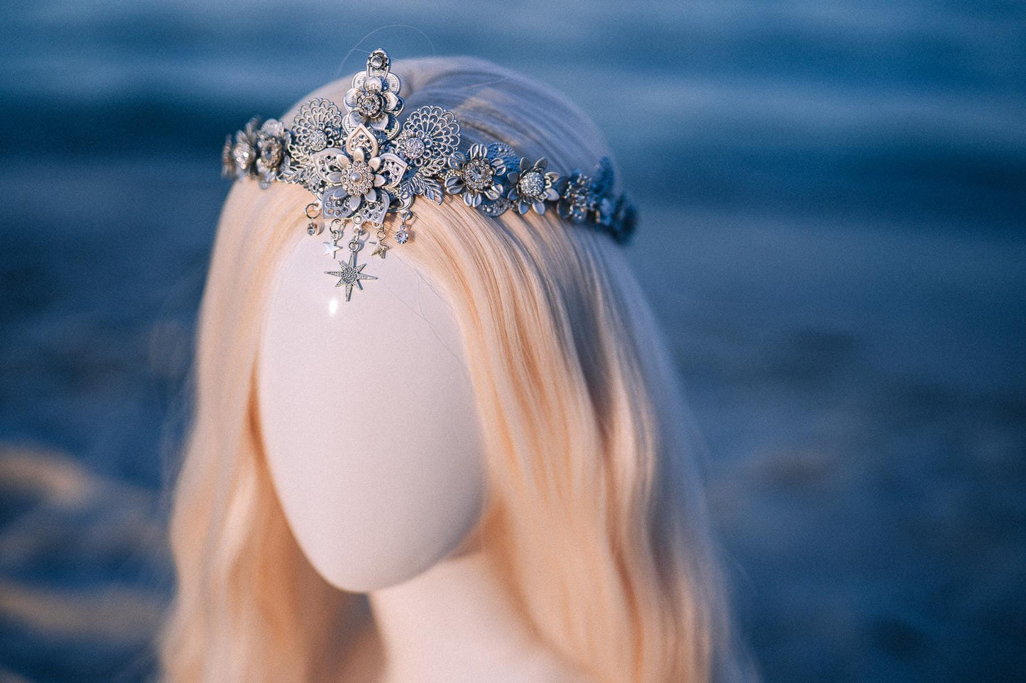 Silver Celestial Bridal Tiara Wedding Crown Star Bride Headpiece