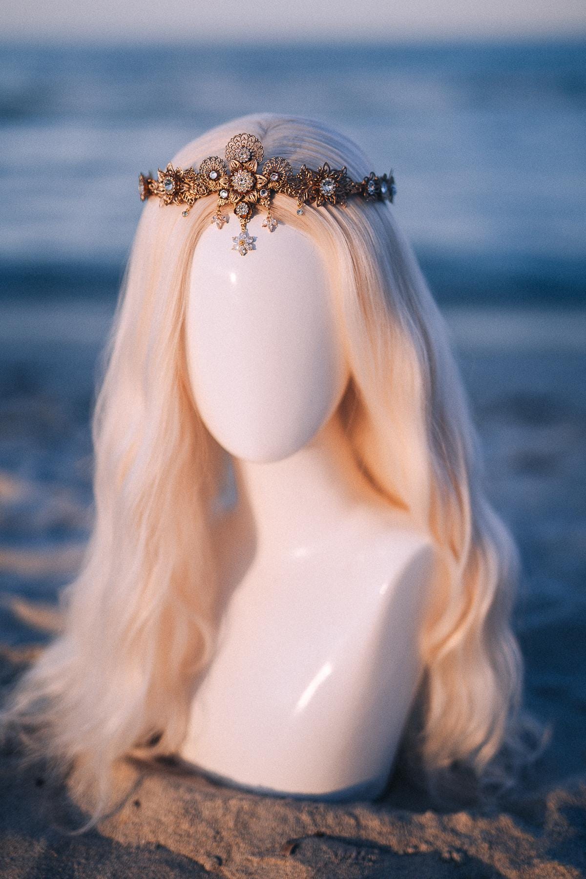Gold Crystal Bridal Tiara Wedding Crown Luxury Bride Headpiece