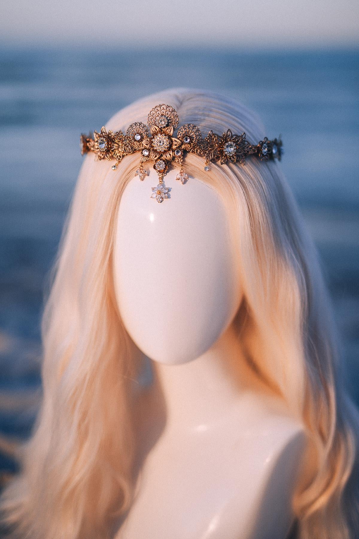 Gold Crystal Bridal Tiara Wedding Crown Luxury Bride Headpiece