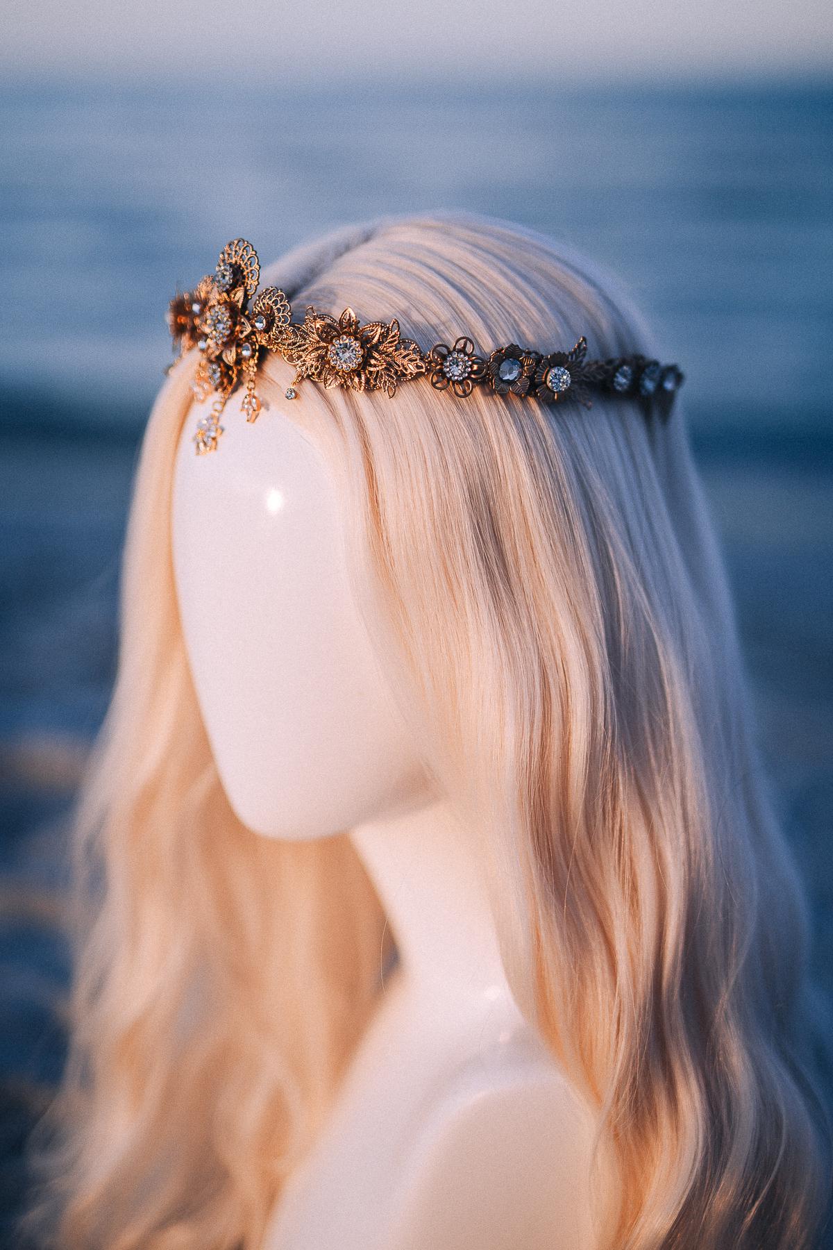 Gold Crystal Bridal Tiara Wedding Crown Luxury Bride Headpiece