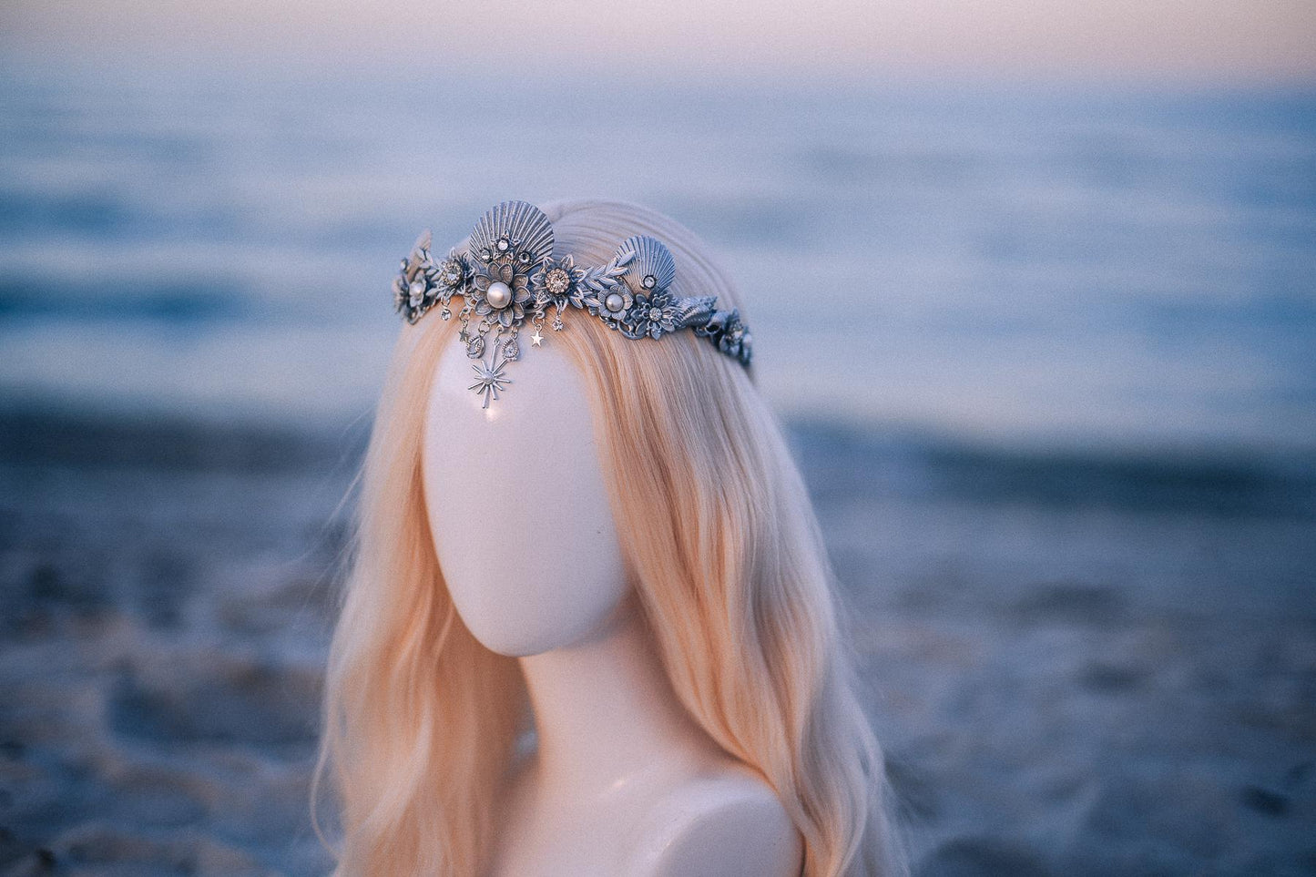 Silver Celestial Seashell Bridal Tiara Beach Wedding Crown Coastal Bride Headpiece