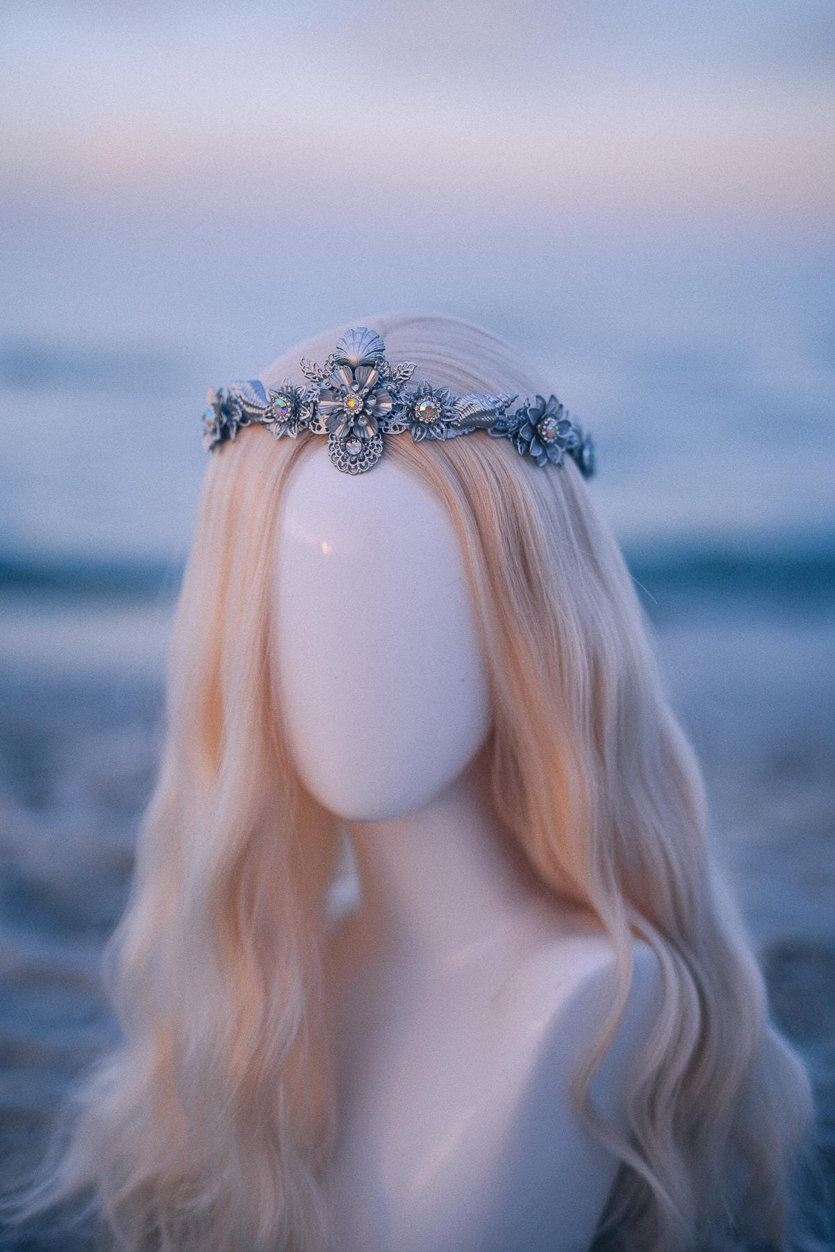 Silver Seashell Bridal Tiara Coastal Wedding Crown Ocean Inspired Headpiece