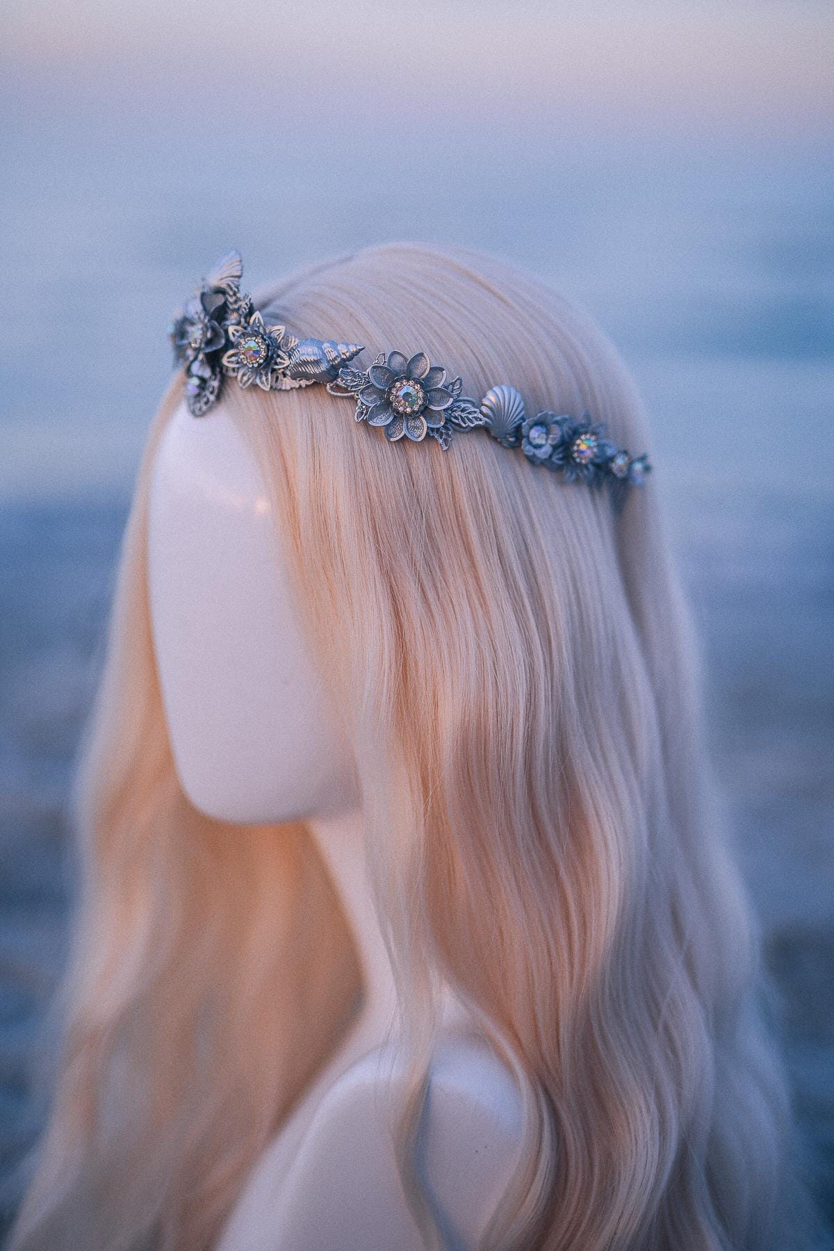 Silver Seashell Bridal Tiara Coastal Wedding Crown Ocean Inspired Headpiece