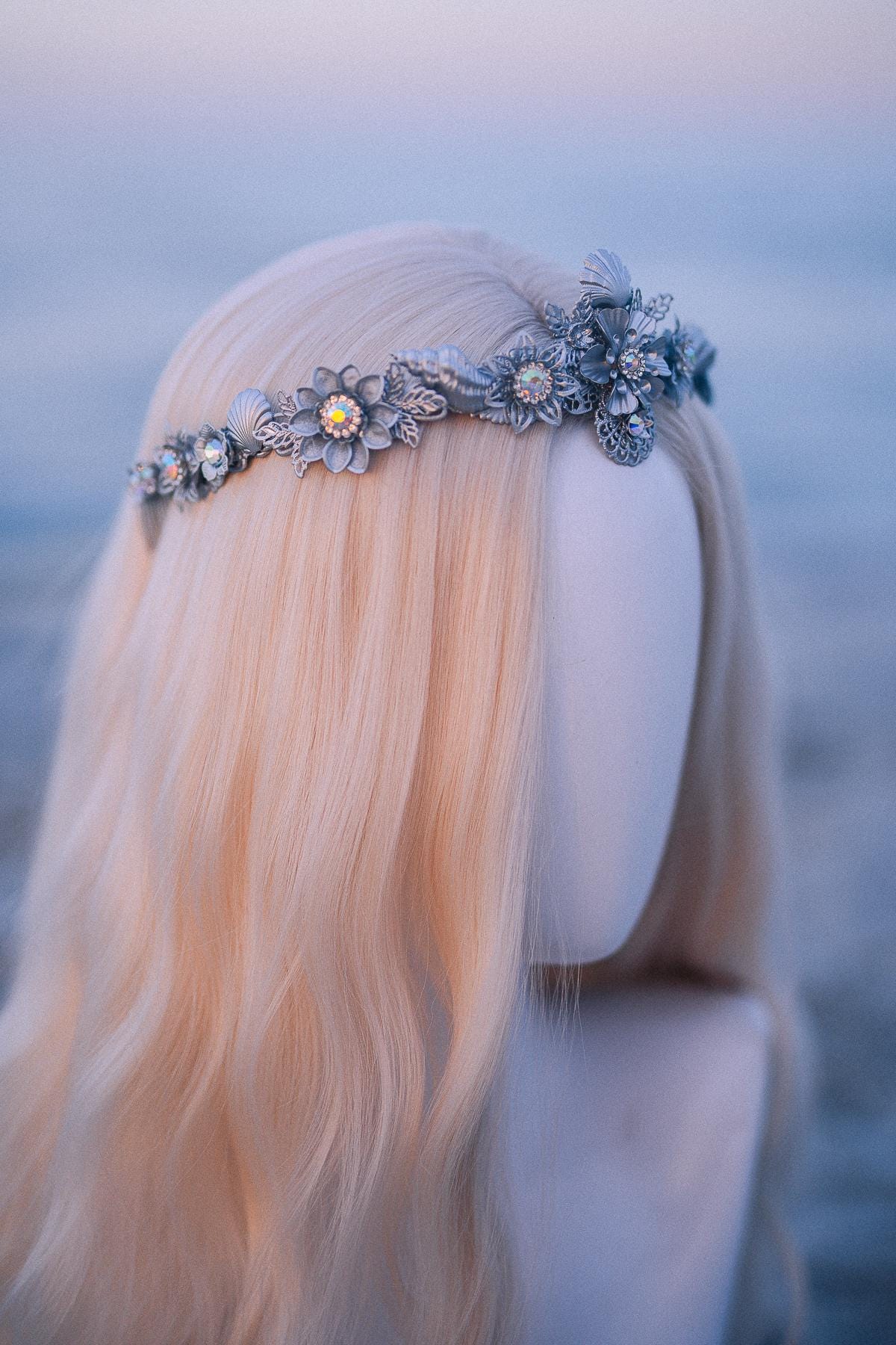 Silver Seashell Bridal Tiara Coastal Wedding Crown Ocean Inspired Headpiece