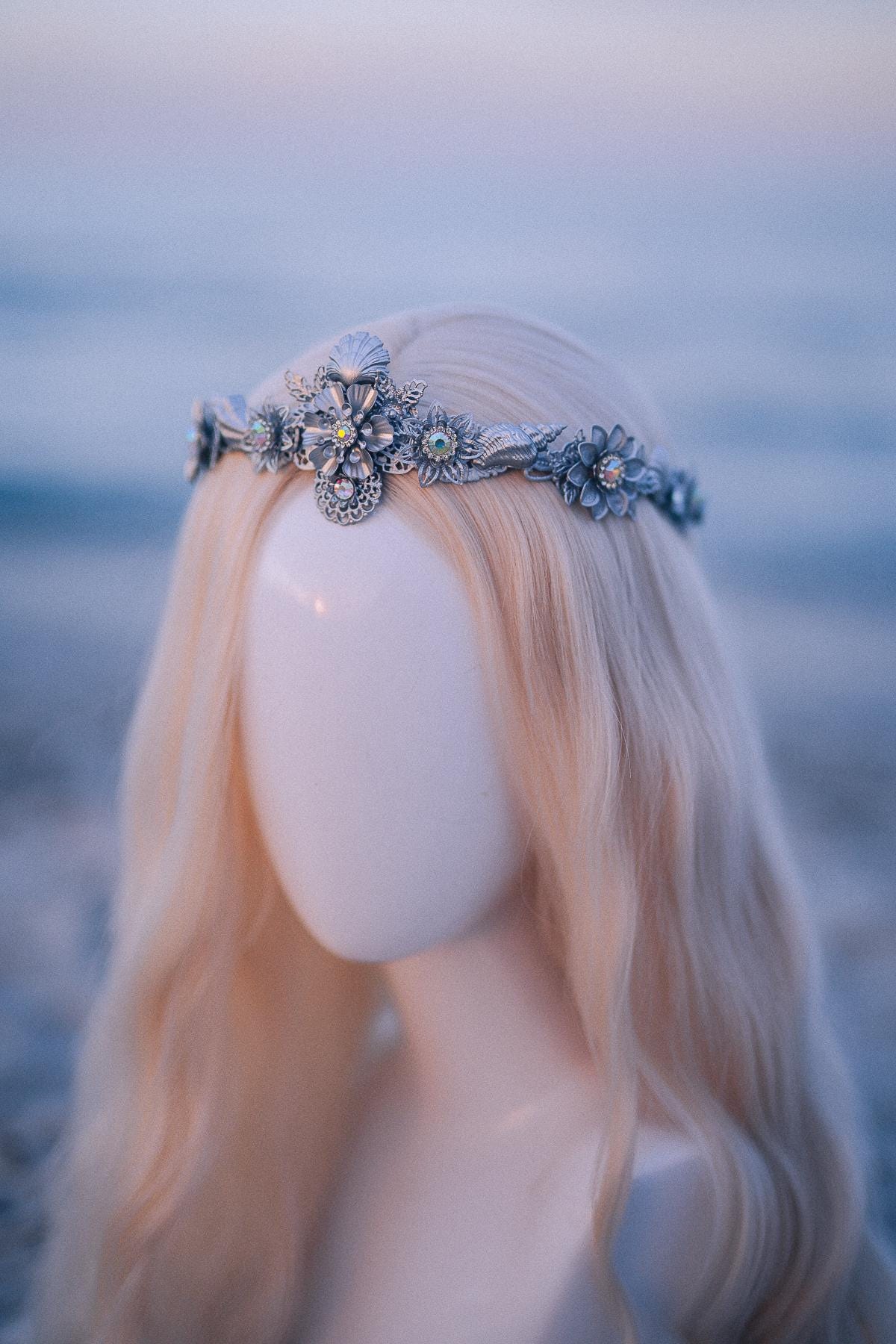 Silver Seashell Bridal Tiara Coastal Wedding Crown Ocean Inspired Headpiece