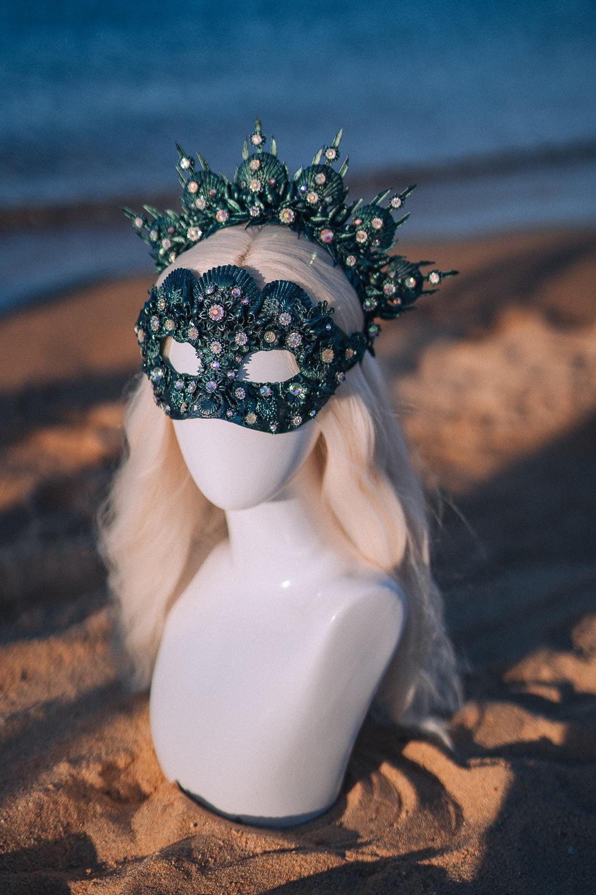 Emerald Venetian Masquerade Mask Luxury Carnival Mask Crystal Ball Mask Couture Costume Accessory