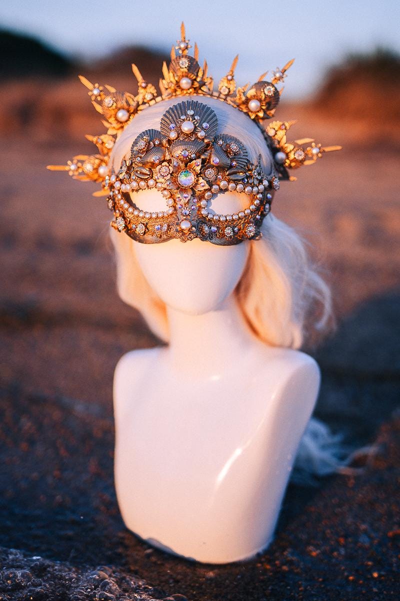 Pearl Venetian Masquerade Mask Luxury Carnival Mask Gold Ball Mask Crystal Costume Mask Bridal Mask