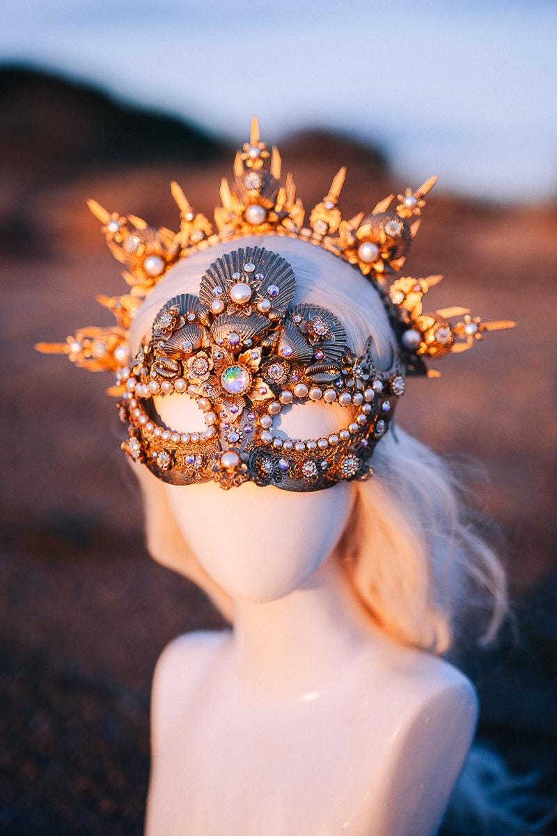 Pearl Venetian Masquerade Mask Luxury Carnival Mask Gold Ball Mask Crystal Costume Mask Bridal Mask