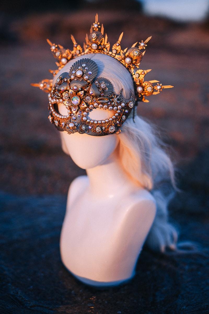 Pearl Venetian Masquerade Mask Luxury Carnival Mask Gold Ball Mask Crystal Costume Mask Bridal Mask