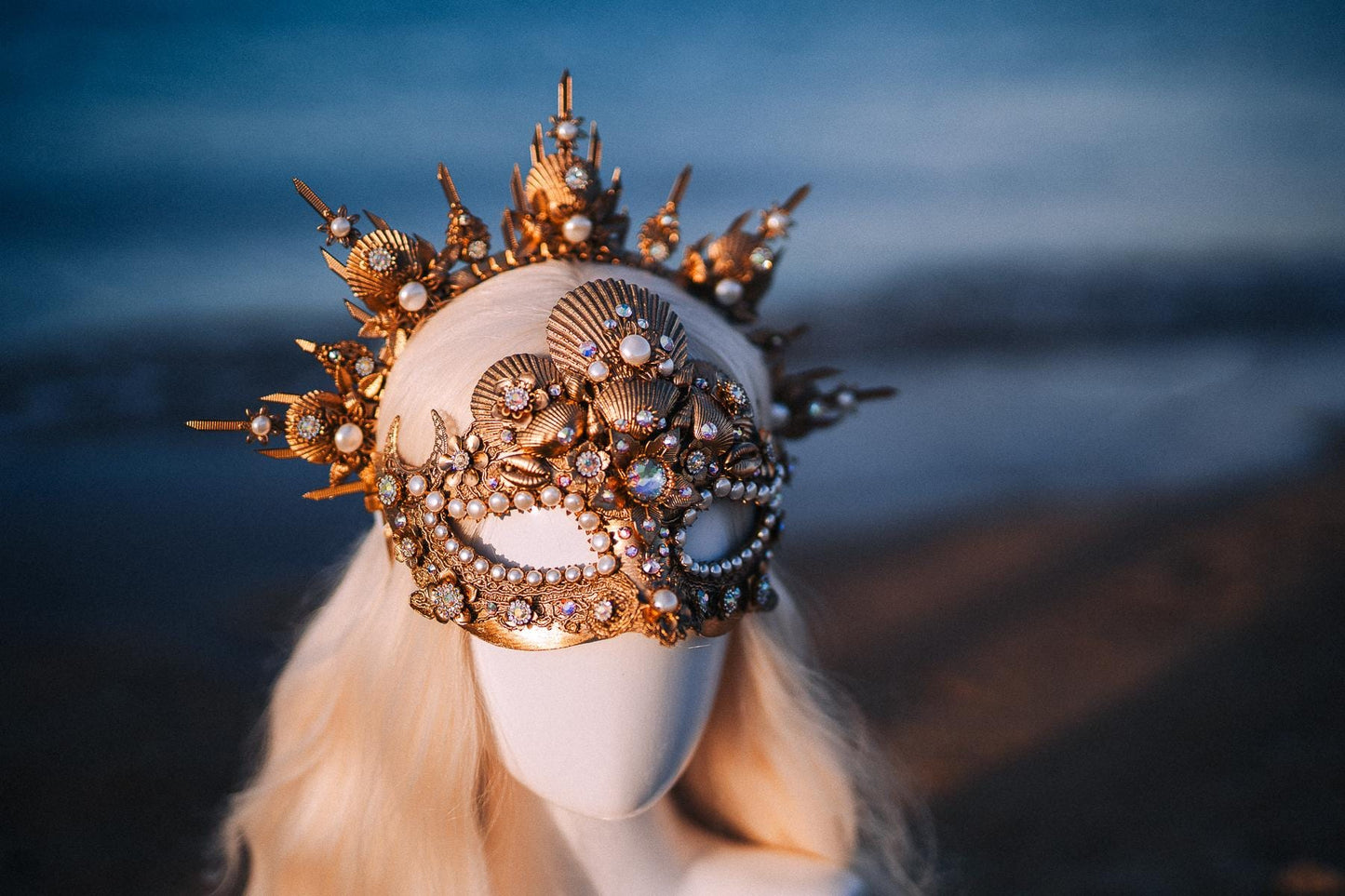 Pearl Venetian Masquerade Mask Luxury Carnival Mask Gold Ball Mask Crystal Costume Mask Bridal Mask