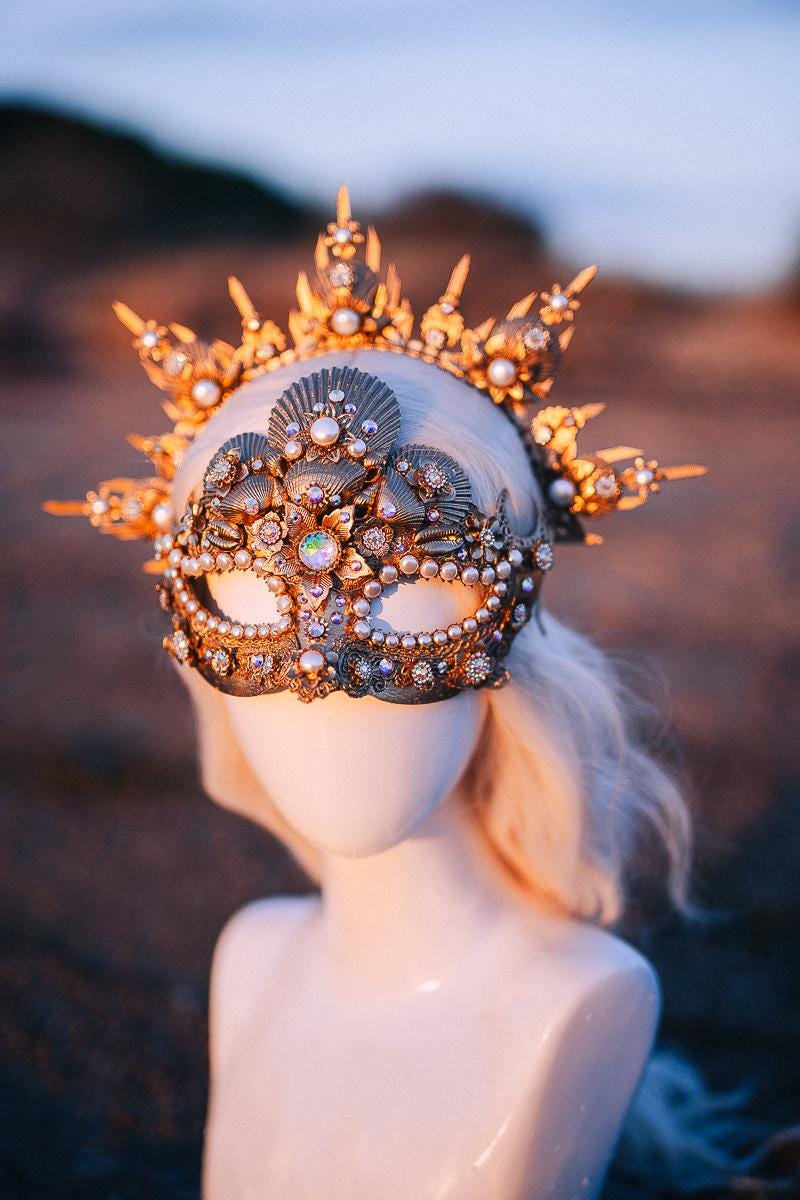 Pearl Venetian Masquerade Mask Luxury Carnival Mask Gold Ball Mask Crystal Costume Mask Bridal Mask