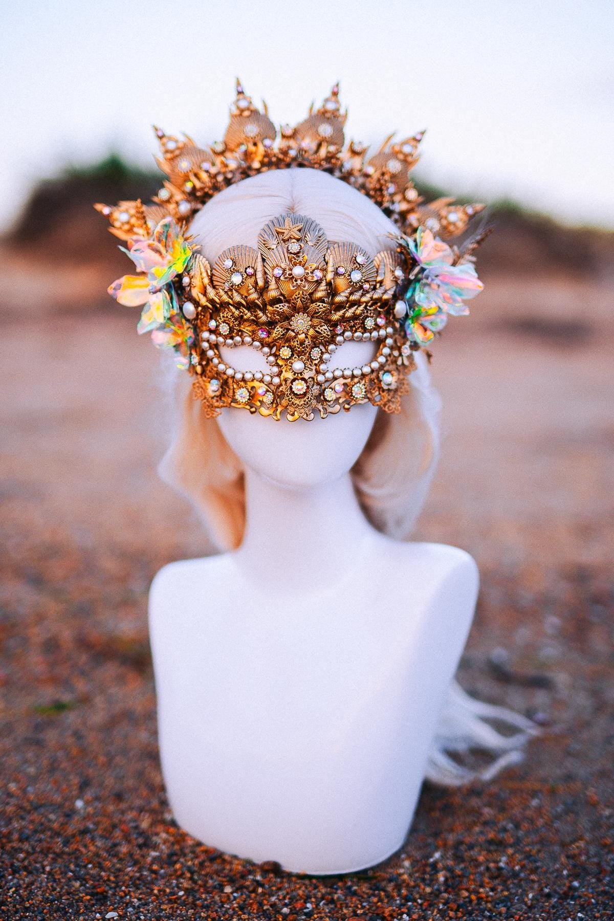 Mermaid Halo Crown Ocean Goddess Crown Pearl Shell Crown Fantasy Headpiece Coastal Bridal Crown