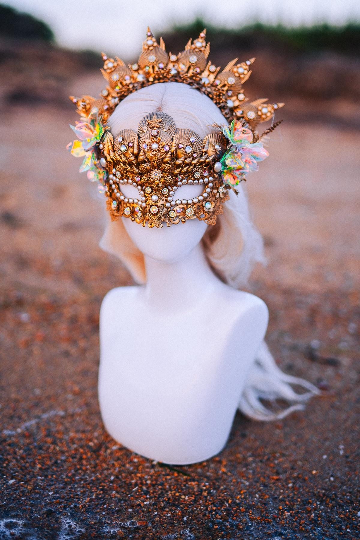 Mermaid Halo Crown Ocean Goddess Crown Pearl Shell Crown Fantasy Headpiece Coastal Bridal Crown