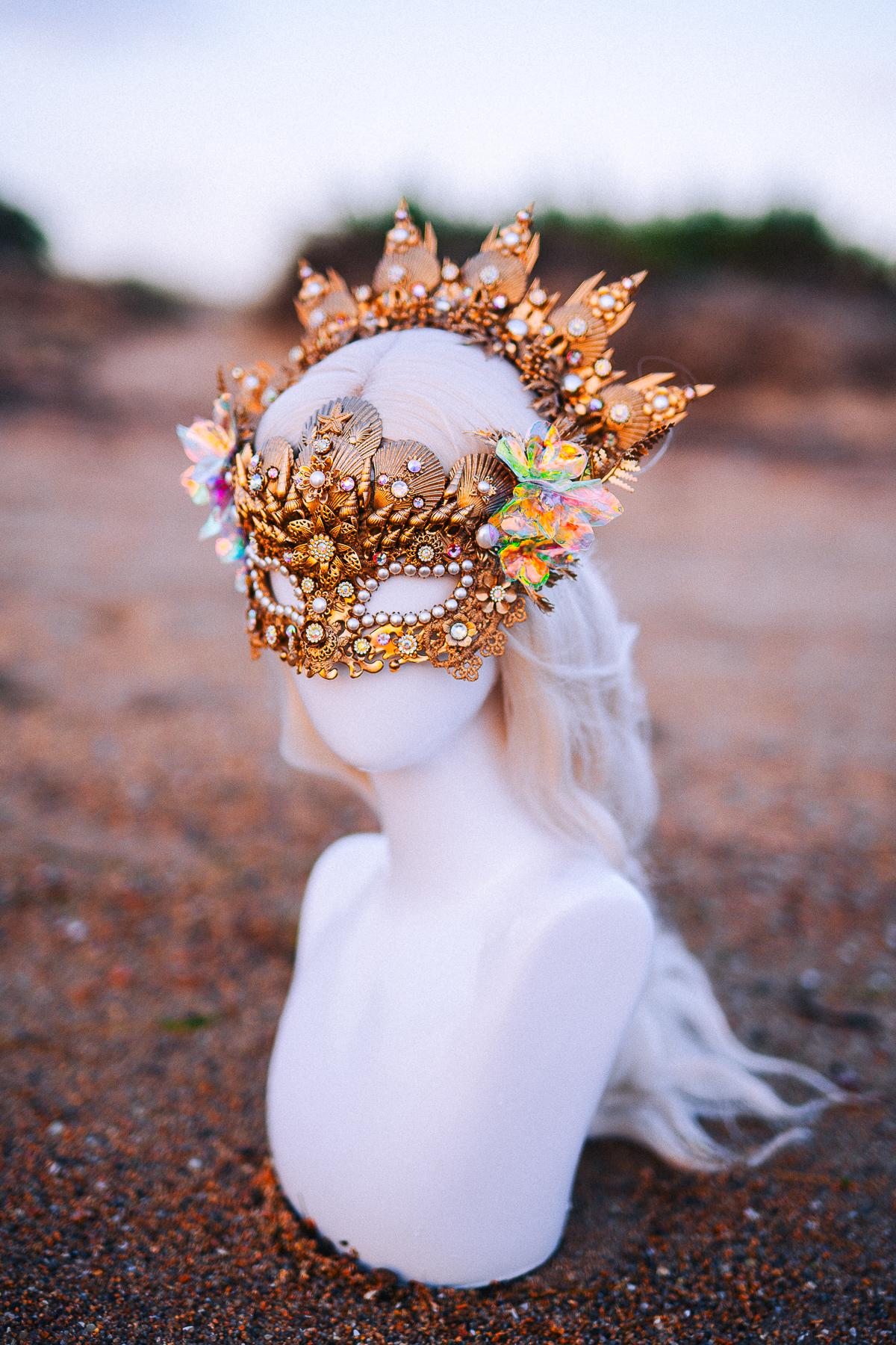 Mermaid Halo Crown Ocean Goddess Crown Pearl Shell Crown Fantasy Headpiece Coastal Bridal Crown