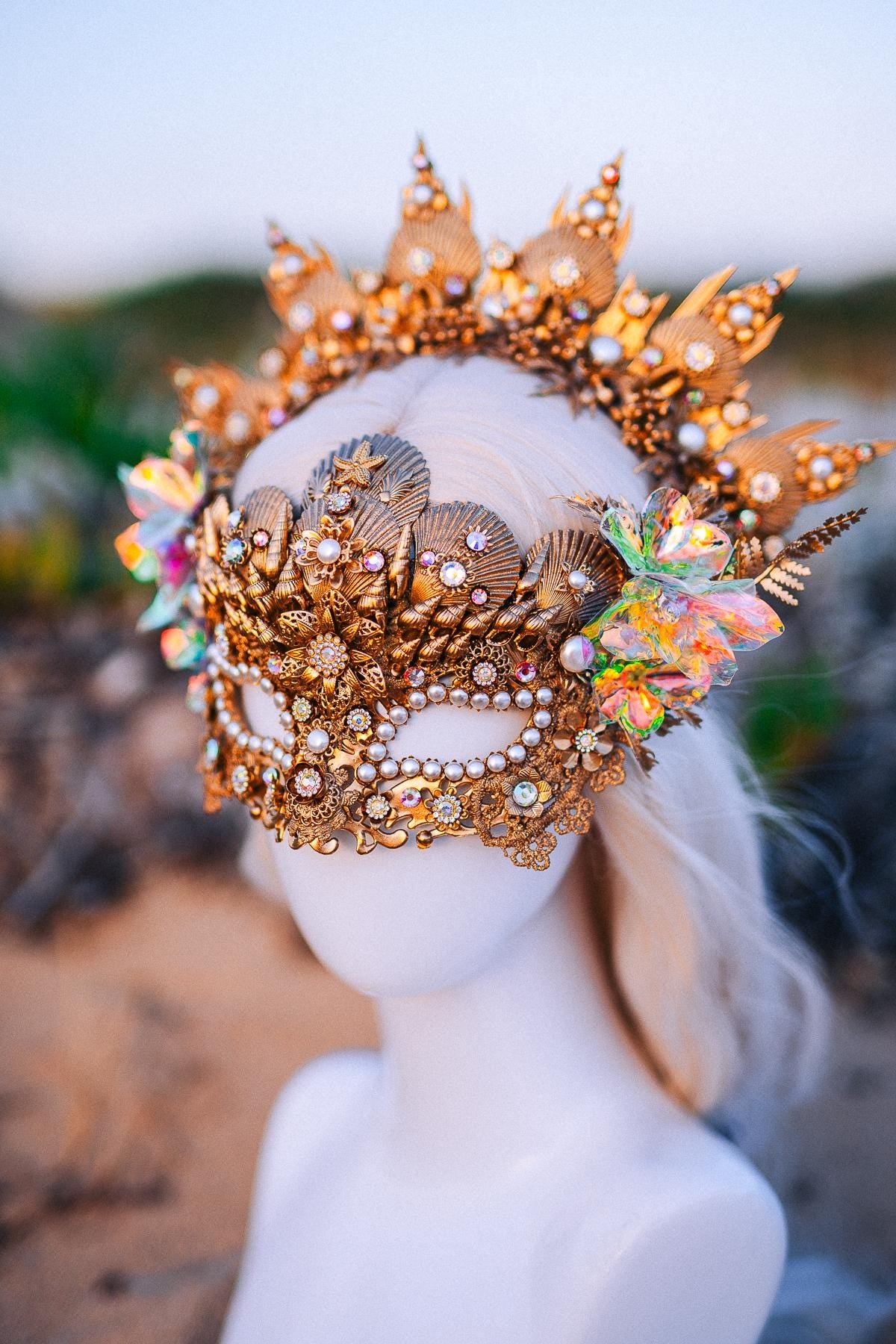 Mermaid Halo Crown Ocean Goddess Crown Pearl Shell Crown Fantasy Headpiece Coastal Bridal Crown