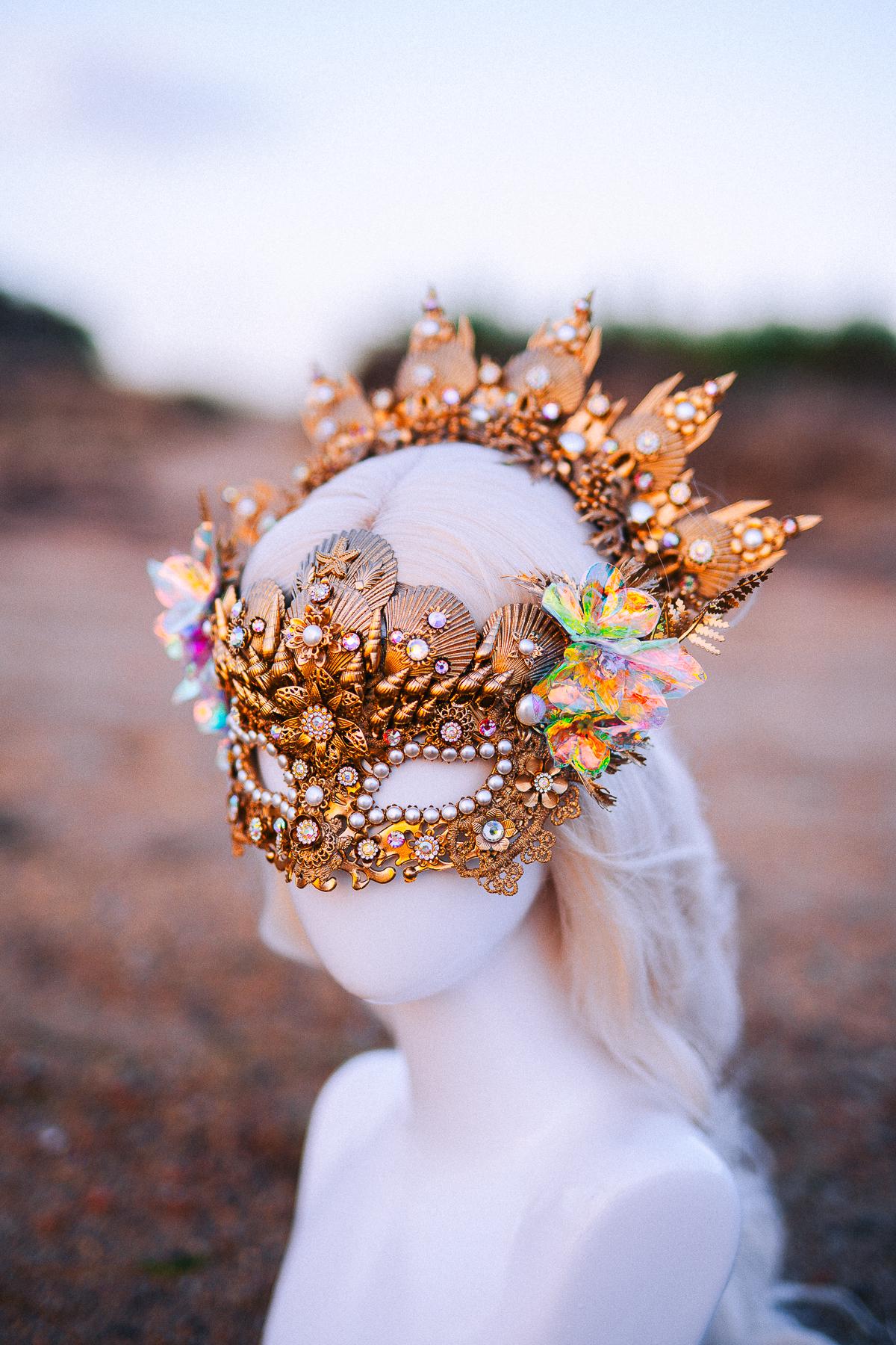 Mermaid Masquerade Mask Ocean Goddess Mask Pearl Shell Mask Fantasy Carnival Mask Venetian Costume Mask
