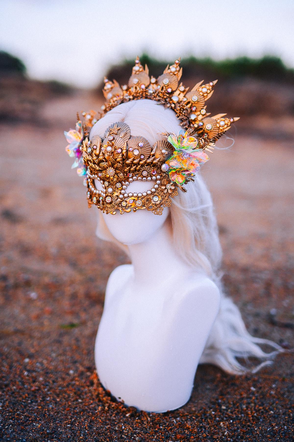 Mermaid Masquerade Mask Ocean Goddess Mask Pearl Shell Mask Fantasy Carnival Mask Venetian Costume Mask